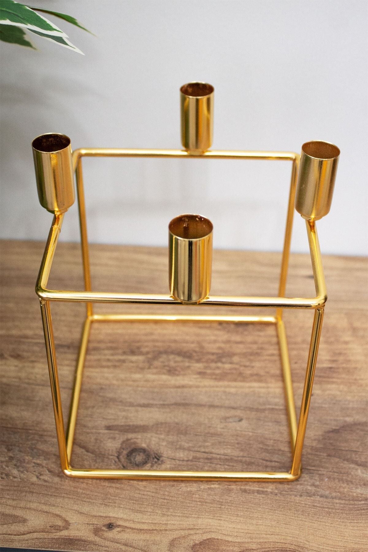 Dörtlü Küp Şamdan Mumluk Dekoratif Mumluk Gold Paslanmaz Gold Metal 20 Cm Ev Dekorasyon