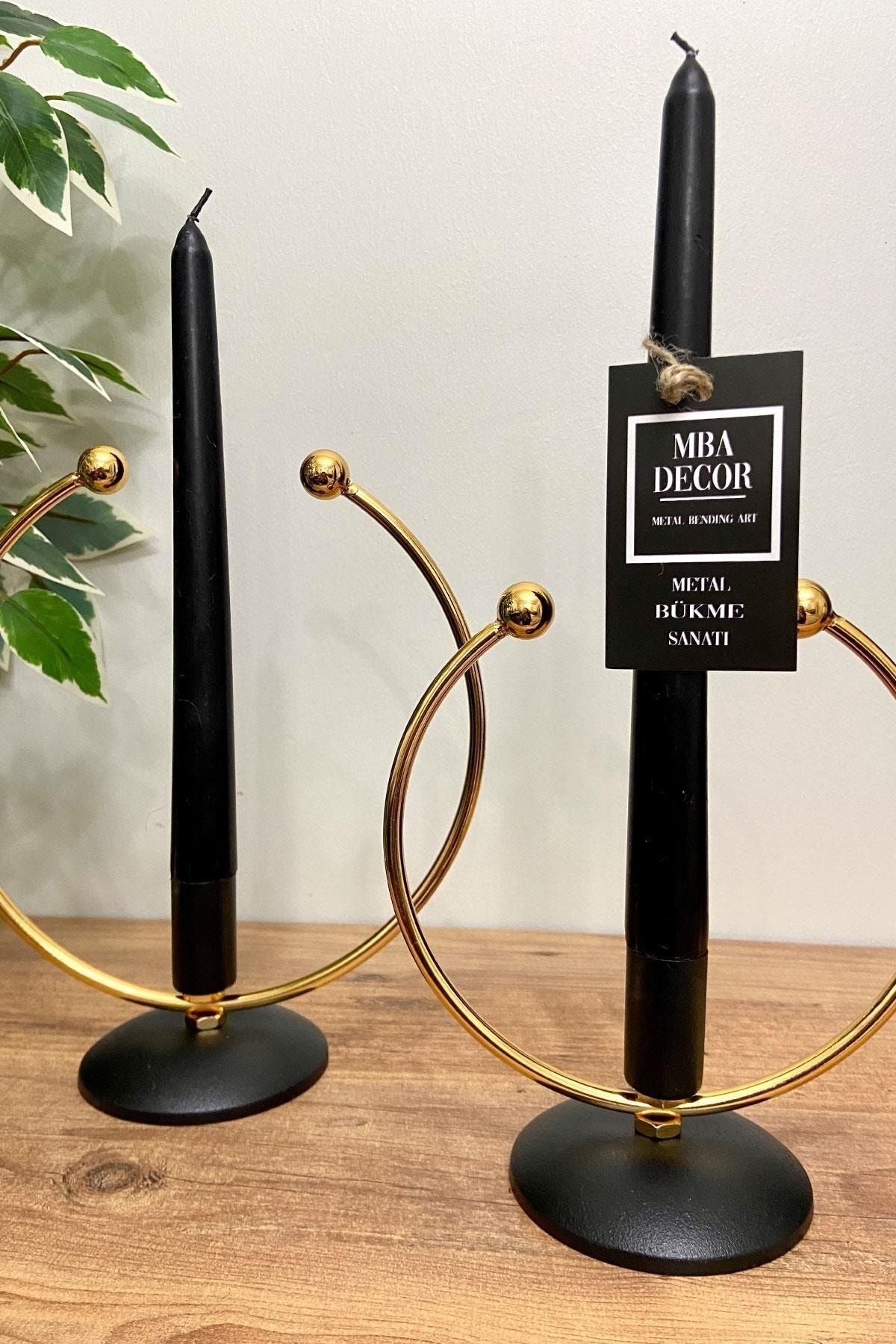 Golden Horn Gold - Siyah Kaplama Metal Paslanmaz Dolu Demir 20-15 Cm 2 Li ( Ikili ) Şamdan Mumluk Ev