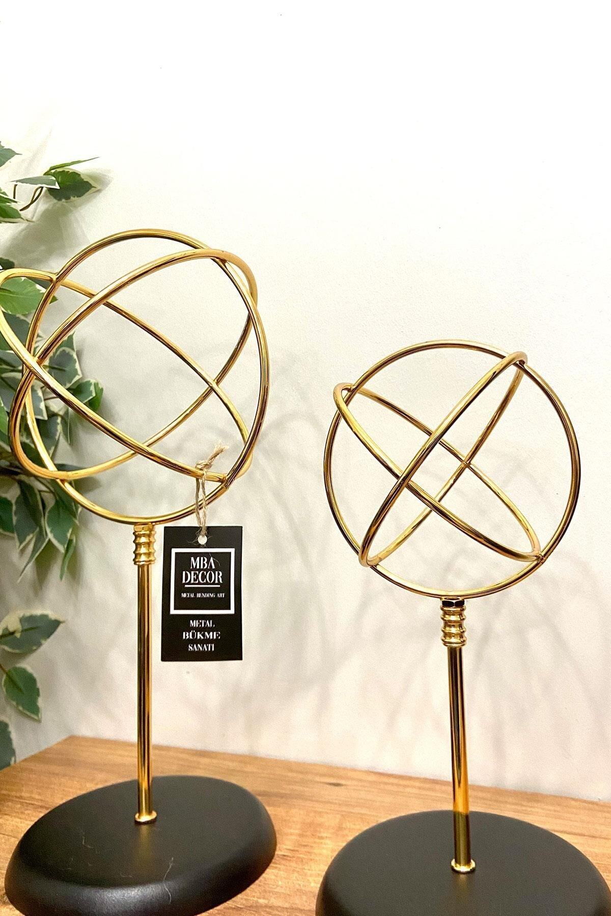 2'li ( Ikili ) Sphere Gold Küre Paslanmaz Kaplama Ev Ofis Dekorasyon Dekoratif Obje