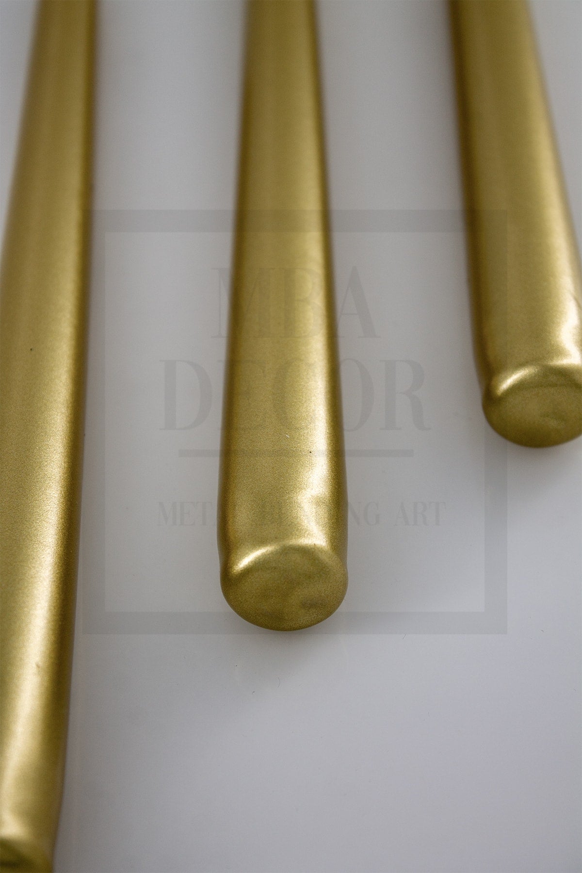 Gold 3'lü Şamdan Mumu Parlak Mum Metalik Kaplama Gövde 1. Kalite Uzun Çubuk Konik