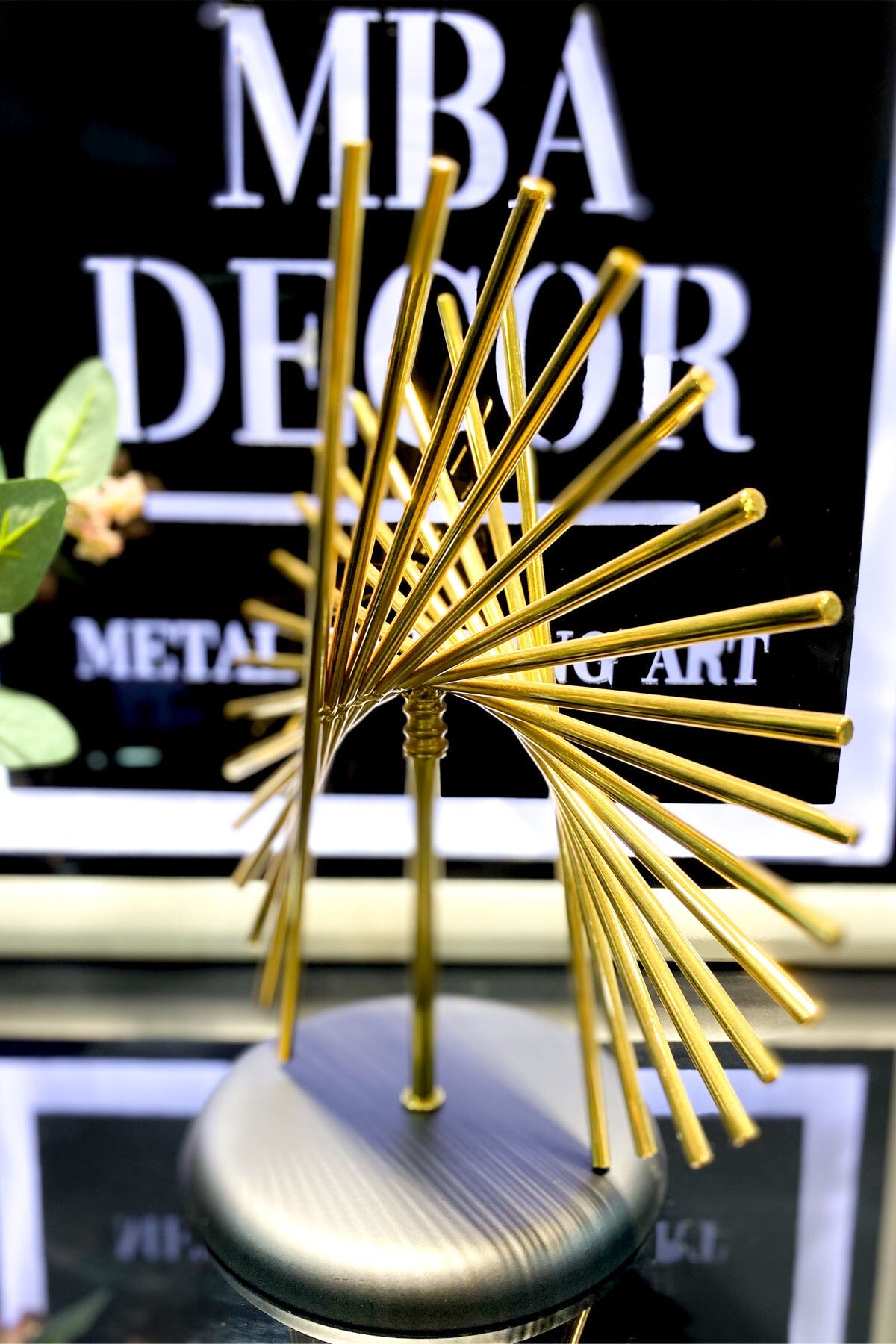 Tekli Gold Dekoratif Obje Hediyelik Dekorasyon Ofis Konsol Zigon Sehpa Üstü Paslanmaz Metal Palmiye