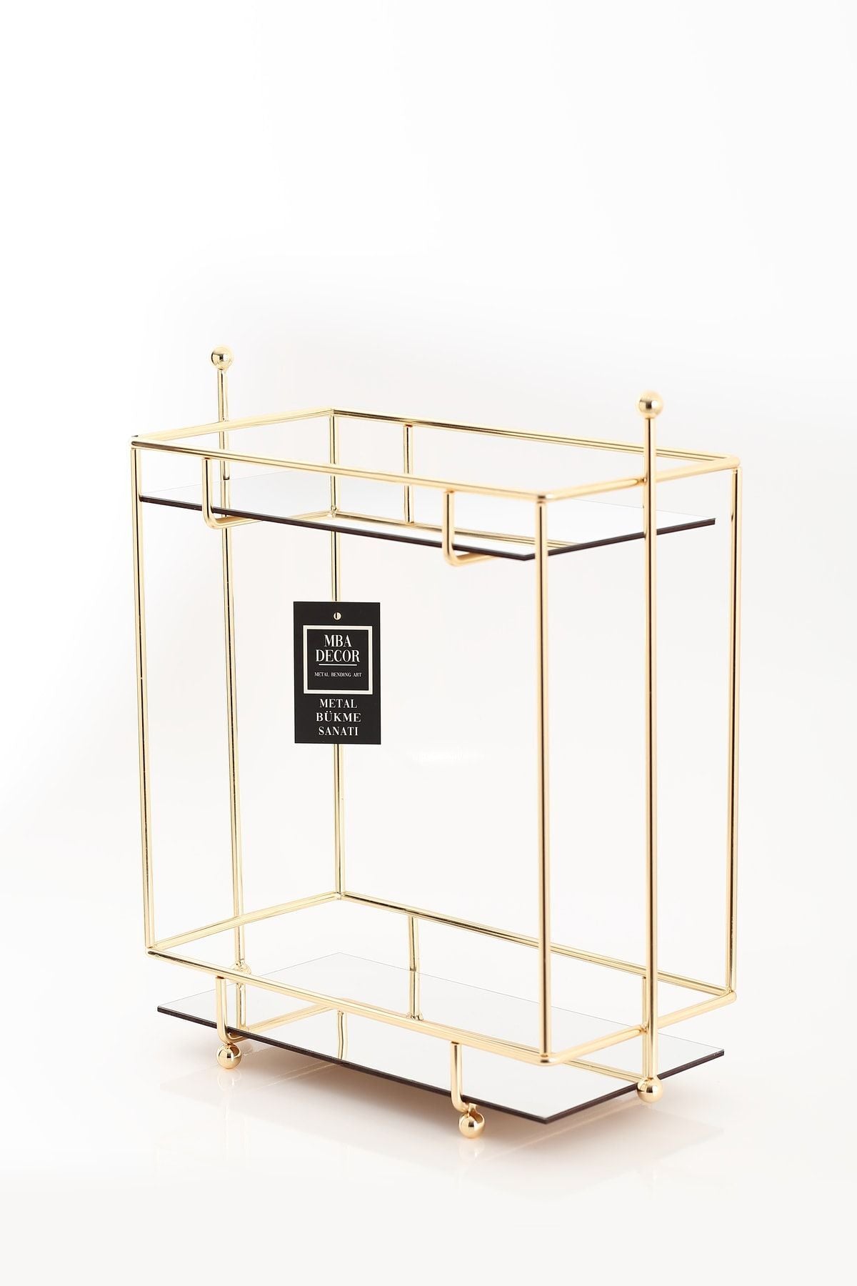 Dikdörtgen Gold Aynalı Kahve Yanı Sunumluk Hediyelik Dekorasyon Ikramlık Organizer Mdf Ahşap 40cm