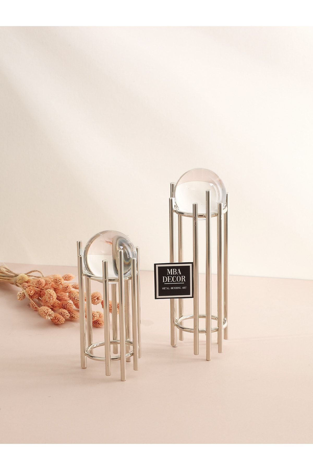 Ikili Gümüş Içi Dolu Düz Kristal Metal Stand Paslanmaz Kaplama Dekoratif Obje Hediyelik Dekorasyon