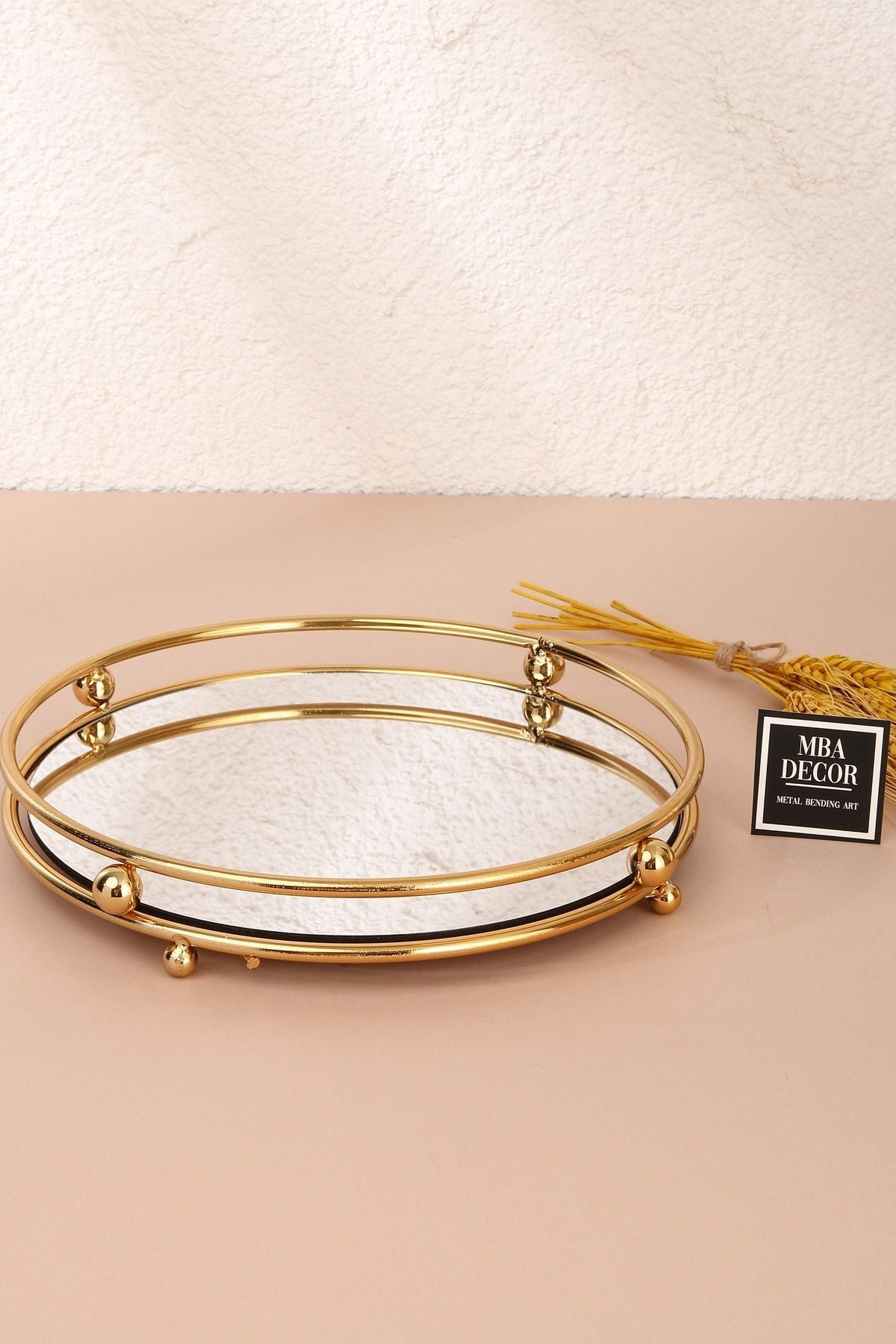 Misket Gold Tepsi Organizer Kahve Yanı Servis Sunumluk Hediyelik Dekorasyon Organizer Parlak Siyah
