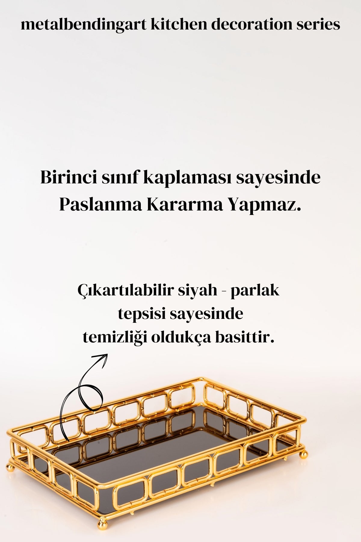 Bitter Model Kahve Sunum Tepsisi Paslanmaz Gold Dolu Demir Akrilik Taban Dekoratif Tepsi Organizer