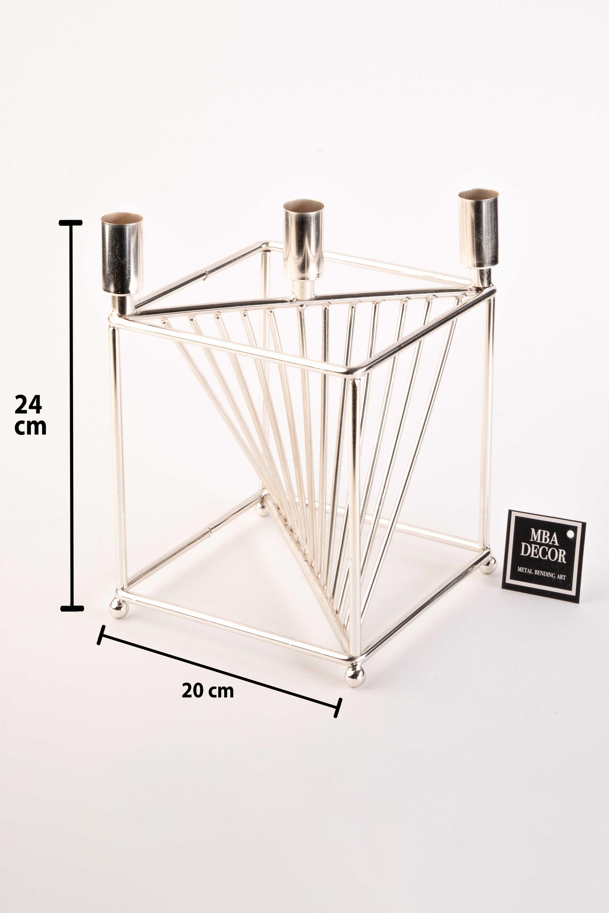 Florya Model Metal Gümüş 3 lü Şamdan Üçlü Mumluk Dekoratif Mumluk 20cm Paslanmaz Ev Dekorasyon