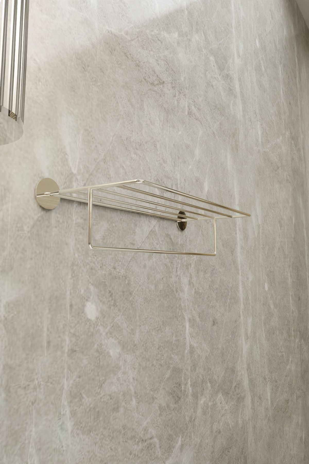Yapışkanlı Raflı Havluluk - Paslanmaz Gümüş Uzun Havlu Tutacağı Banyo Aksesuarı