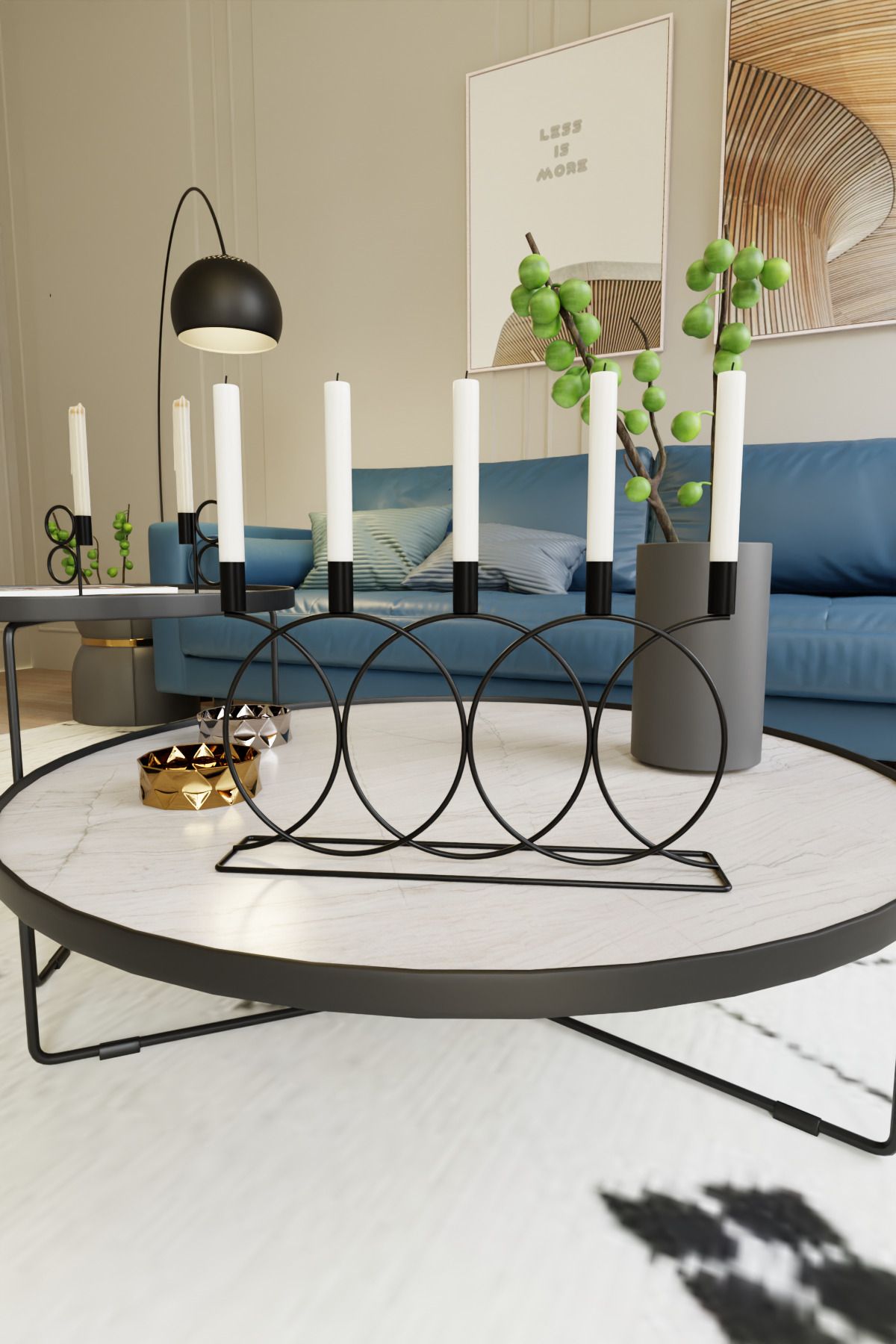 Metal Siyah Double Geometri 45cm Masaüstü Şamdan Mumluk Dekoratif Mumluk Paslanmaz Ev Dekorasyon