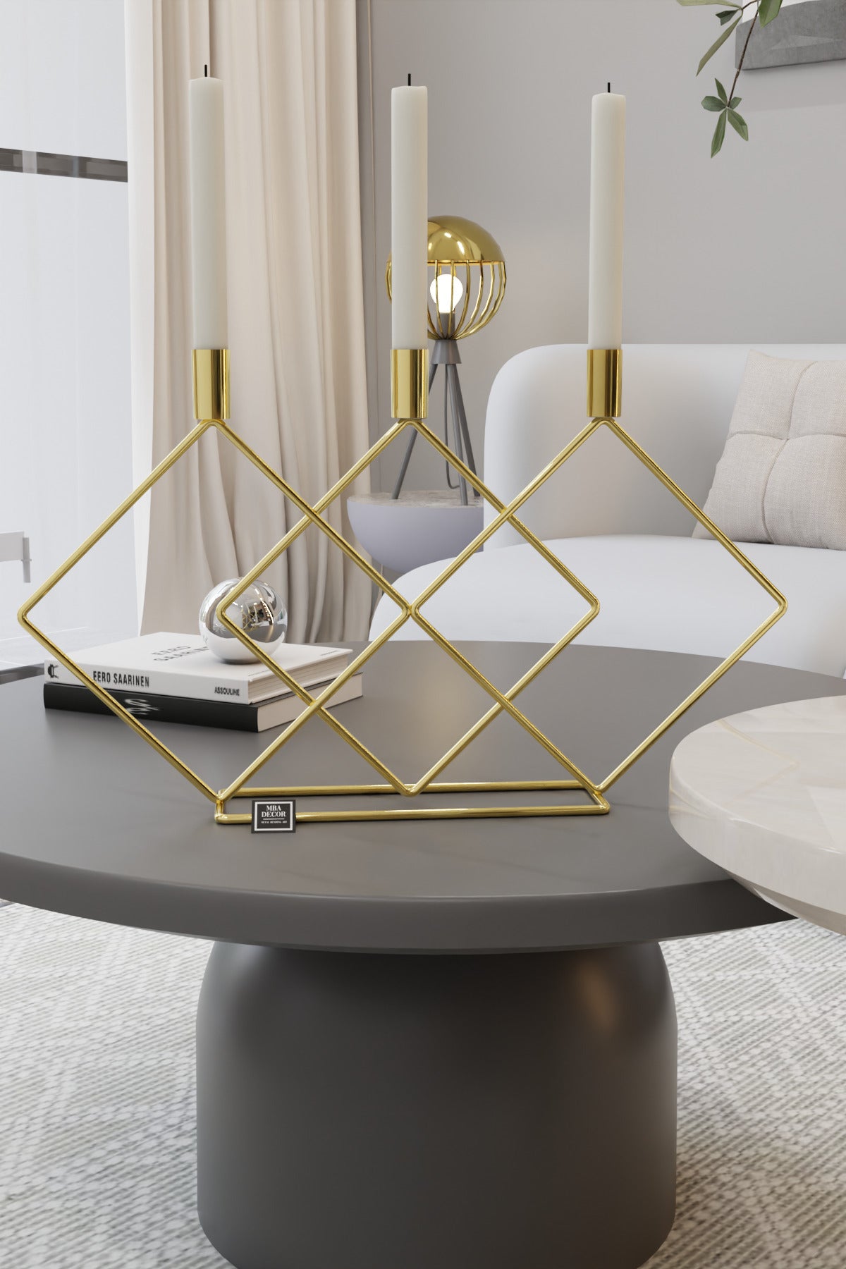 Metal Gold Double Prizma Şamdan 48cm Masaüstü Şamdan Mumluk Dekoratif Mumluk Paslanmaz Ev Dekorasyon