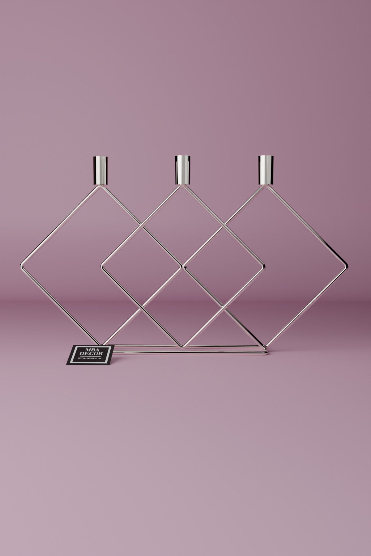 Metal Gümüş Double Prizma 48cm Masaüstü Şamdan Mumluk Dekoratif Mumluk Paslanmaz Ev Dekorasyon