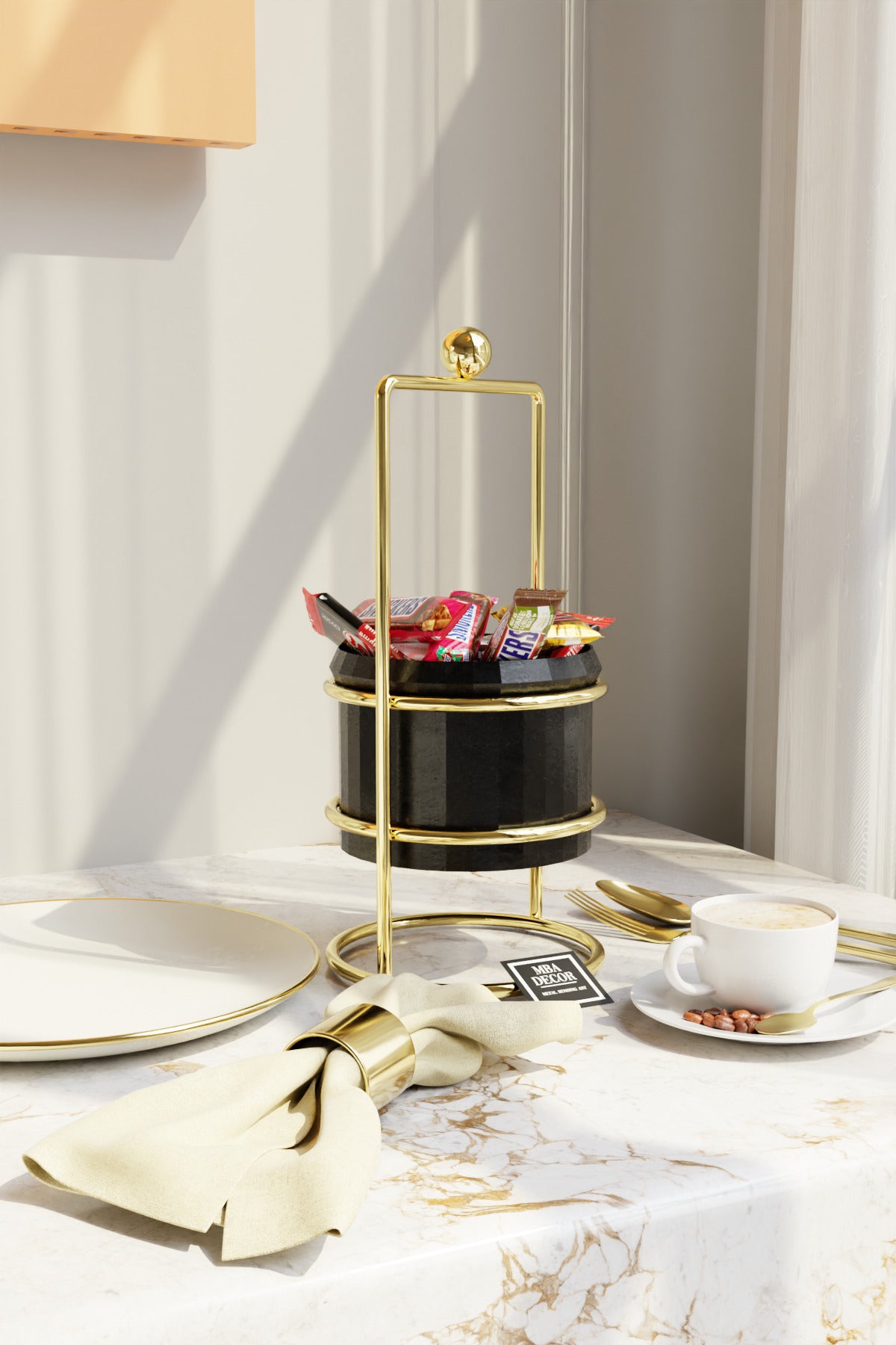 MBA Decor Siyah Gold Şekerlik – Modern Ayaklı Sunumluk & Lokumluk | Dekoratif Hediyelik