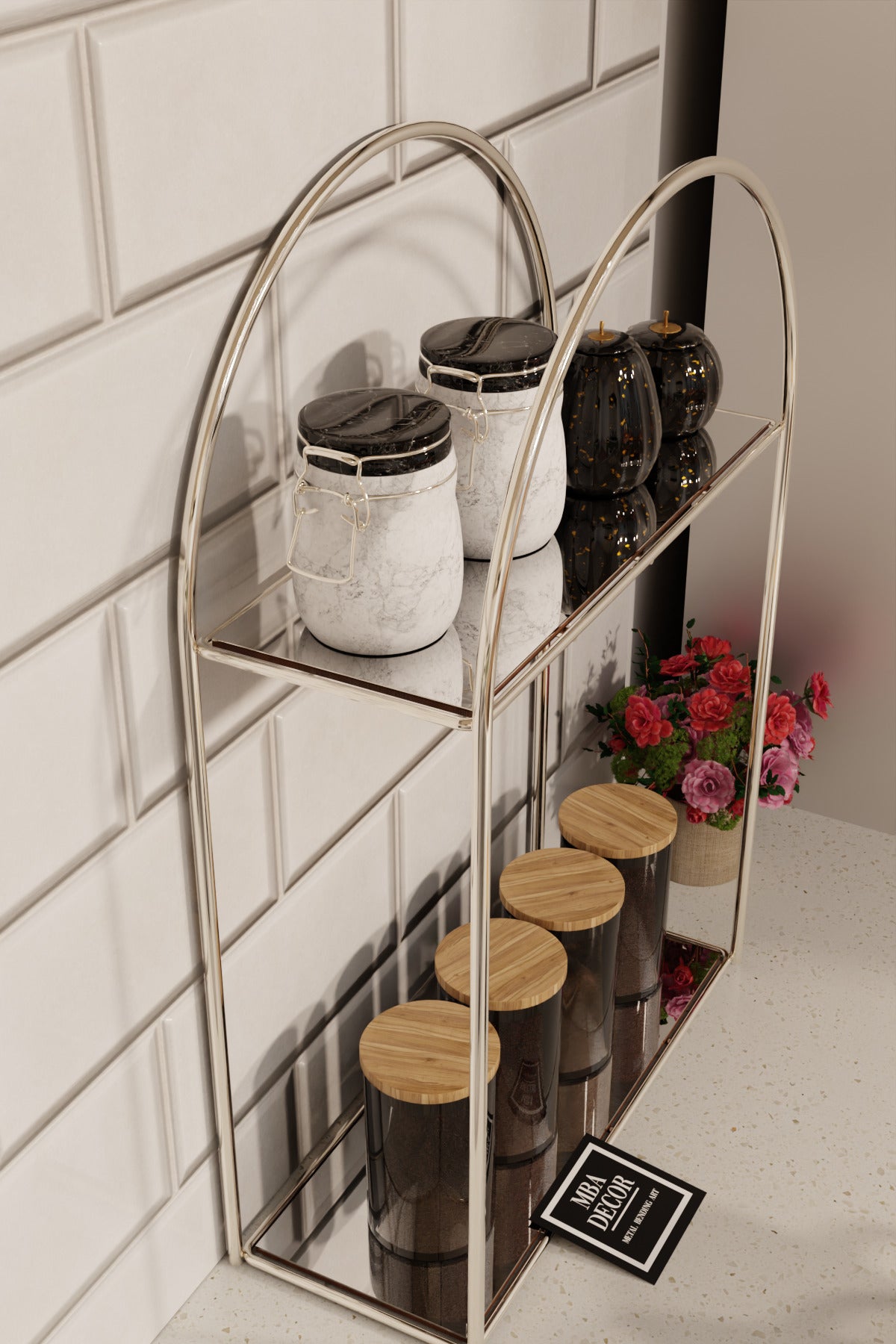 Arco Model 2 Katlı Gümüş Metal Masaüstü Düzenleyici – Mutfak Banyo Rafı Organizer Raf