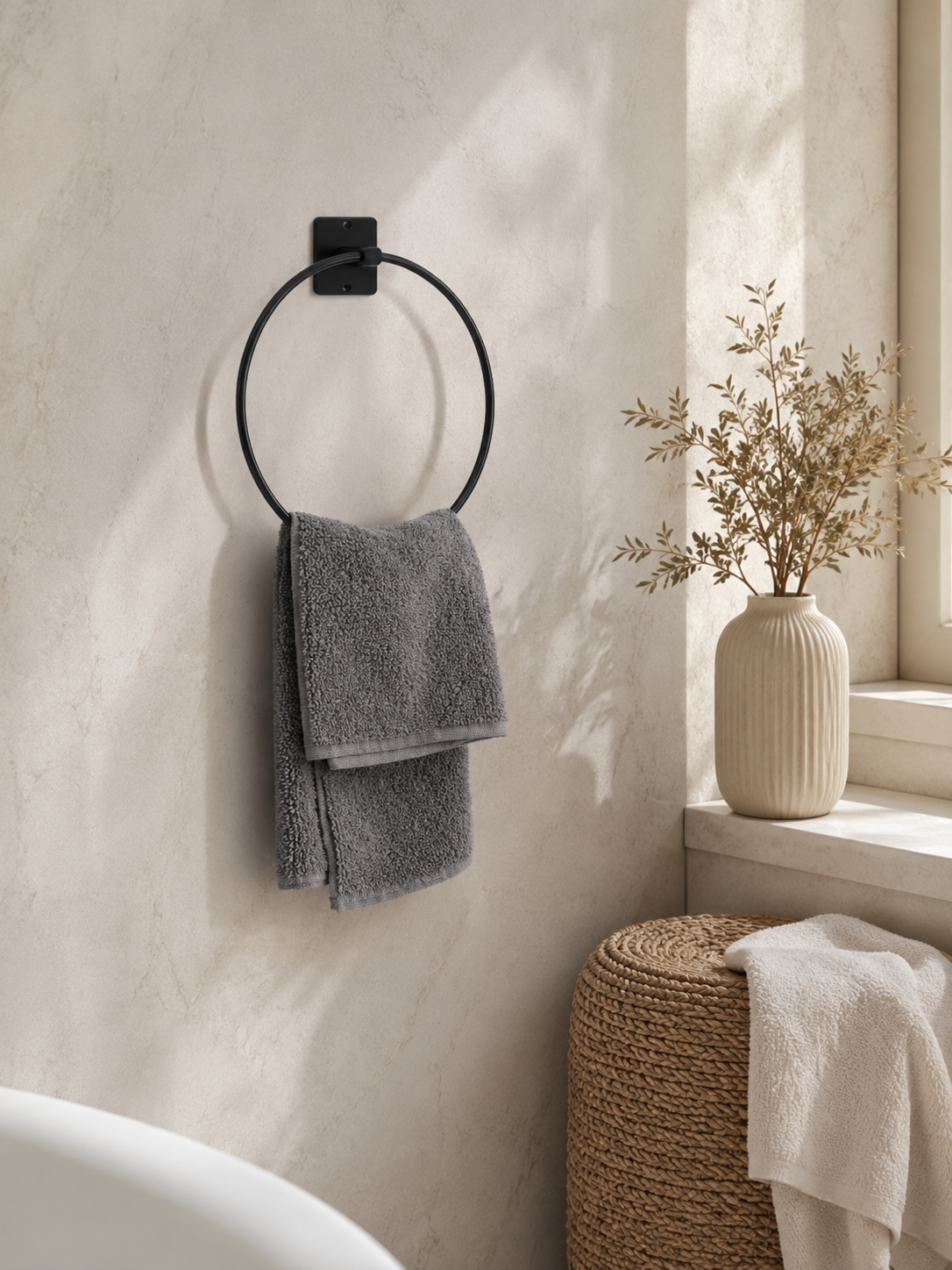 Yapışkanlı Siyah Metal Yuvarlak Banyo Havluluğu 20 cm