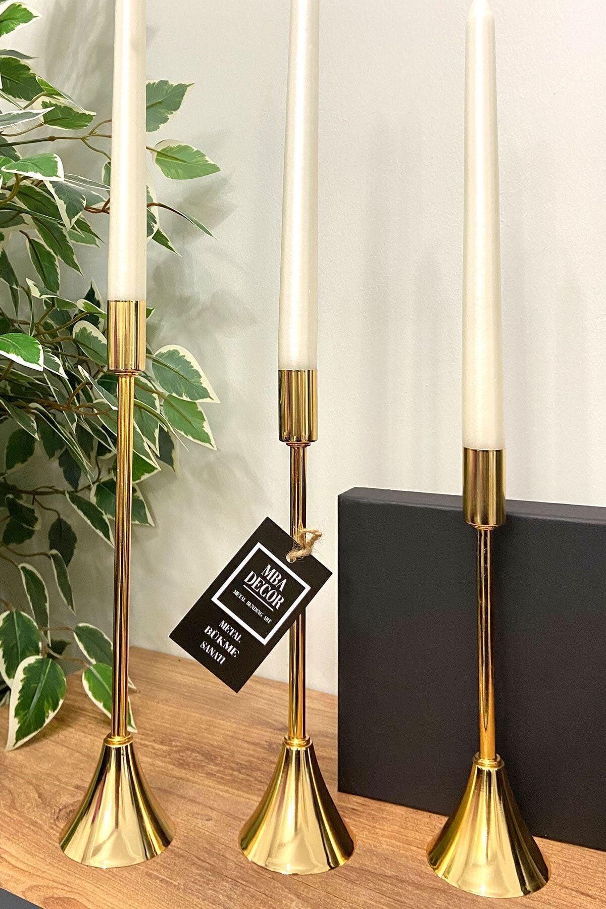 3 Lü Topuklu Gold Şamdan Mumluk Dekoratif Mumluk Ayak Ev Dekorasyon