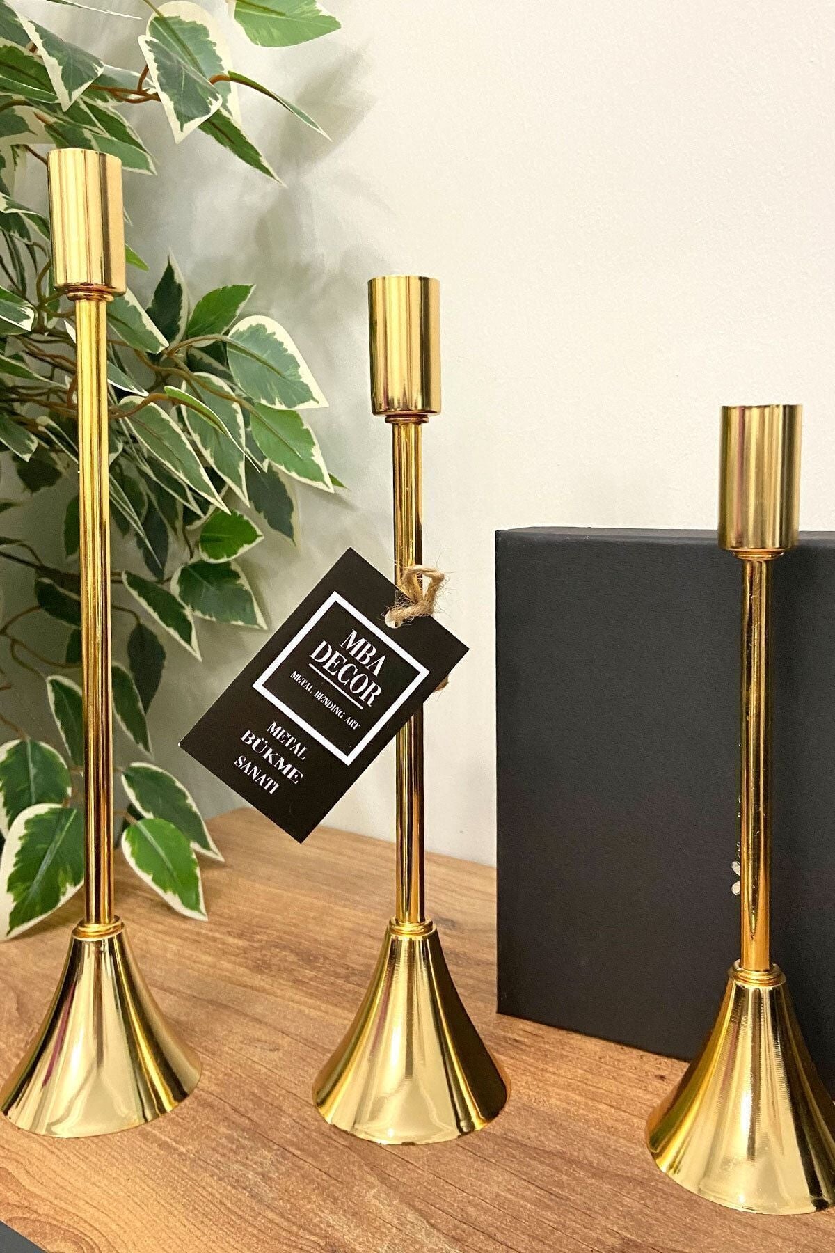 3 Lü Topuklu Gold Şamdan Mumluk Dekoratif Mumluk Ayak Ev Dekorasyon