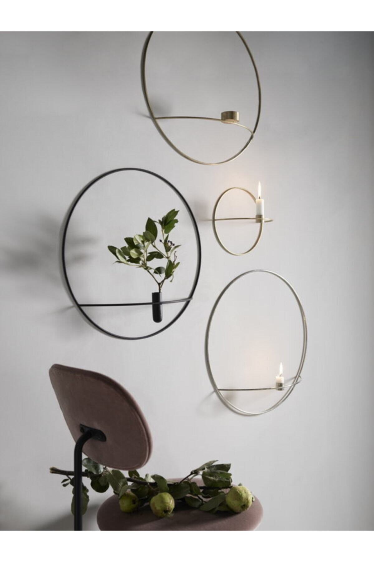 Daire Duvar Şamdanı Mumluk 20cm Paslanmaz Gold Ev Dekorasyon