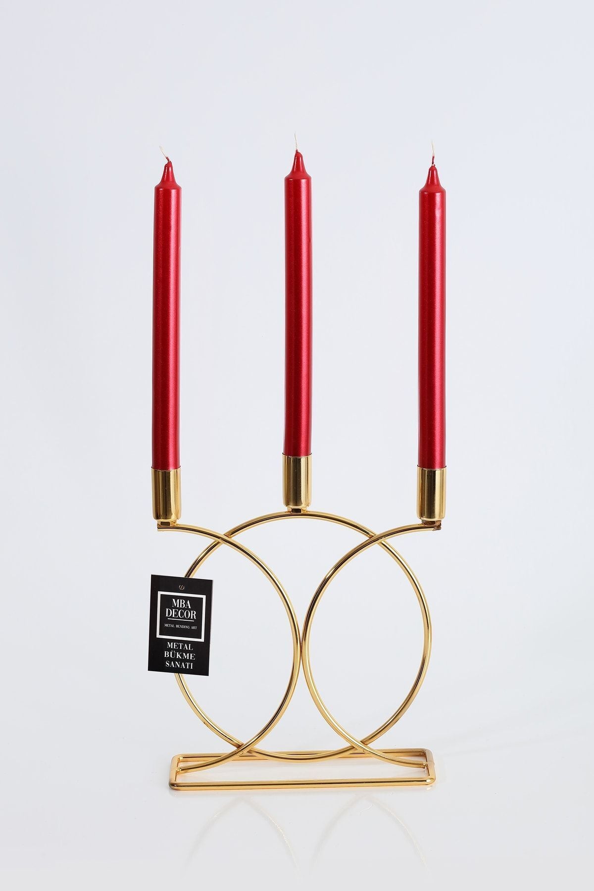 Metal Geometrik 3 Lü ( Üçlü ) Gold Şamdan Mumluk Dekoratif Mumluk 23cm Paslanmaz Kaplama Ev Dekorasy