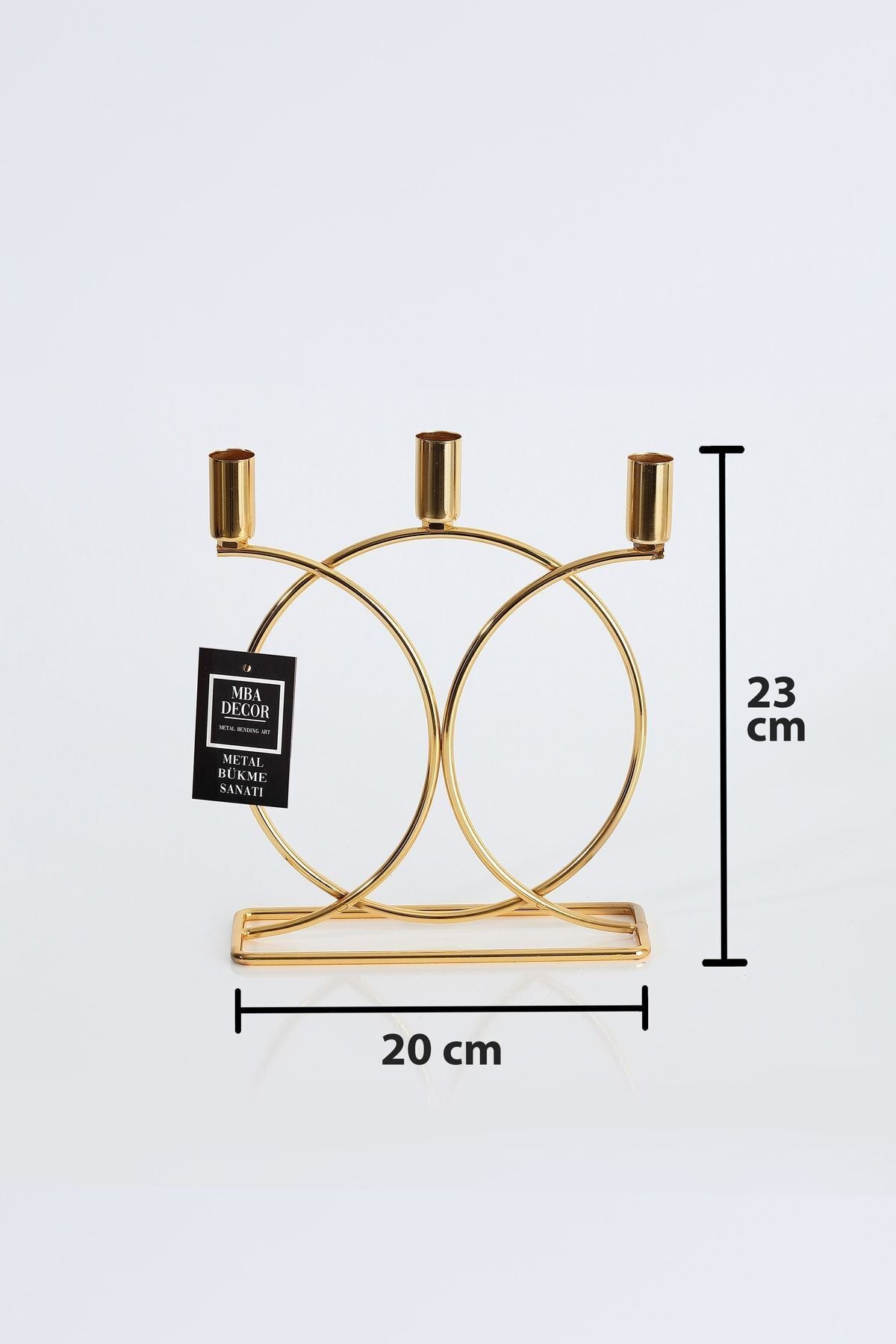 Metal Geometrik 3 Lü ( Üçlü ) Gold Şamdan Mumluk Dekoratif Mumluk 23cm Paslanmaz Kaplama Ev Dekorasy