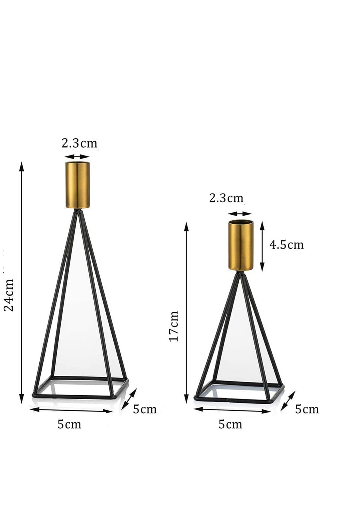 Üçgen Mısır Geometrik 2 Li Şamdan Mumluk Tel Paslanmaz Dolu Demir Siyah Gold Paslanmaz Ev Dekorasyon