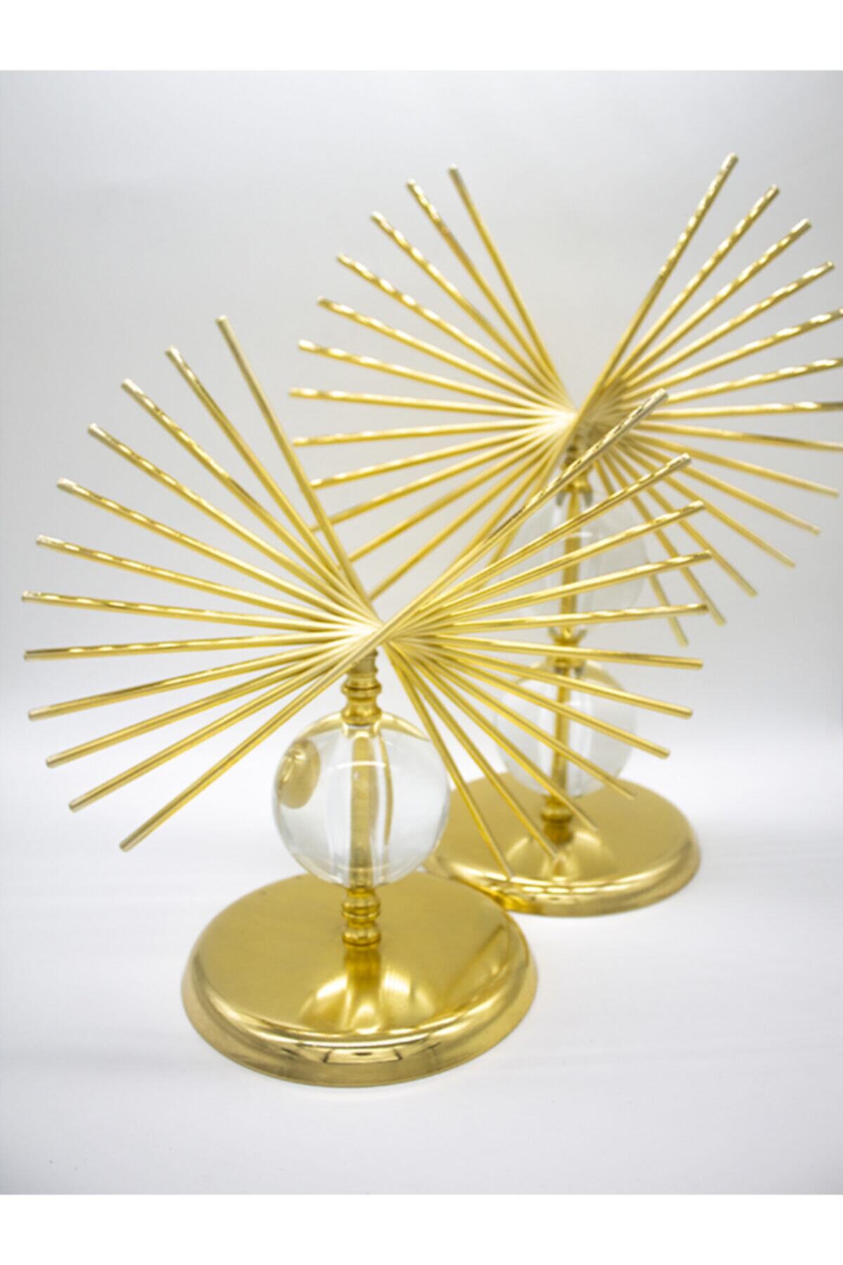 Palmiye Metal Paslanmaz Gold Kaplama Dekor Ev Ofis Dekorasyon 50 Cm Ve 40 Cm