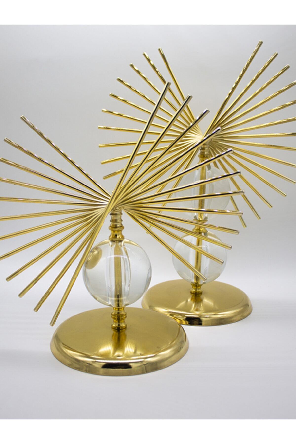 Palmiye Metal Paslanmaz Gold Kaplama Dekor Ev Ofis Dekorasyon 50 Cm Ve 40 Cm