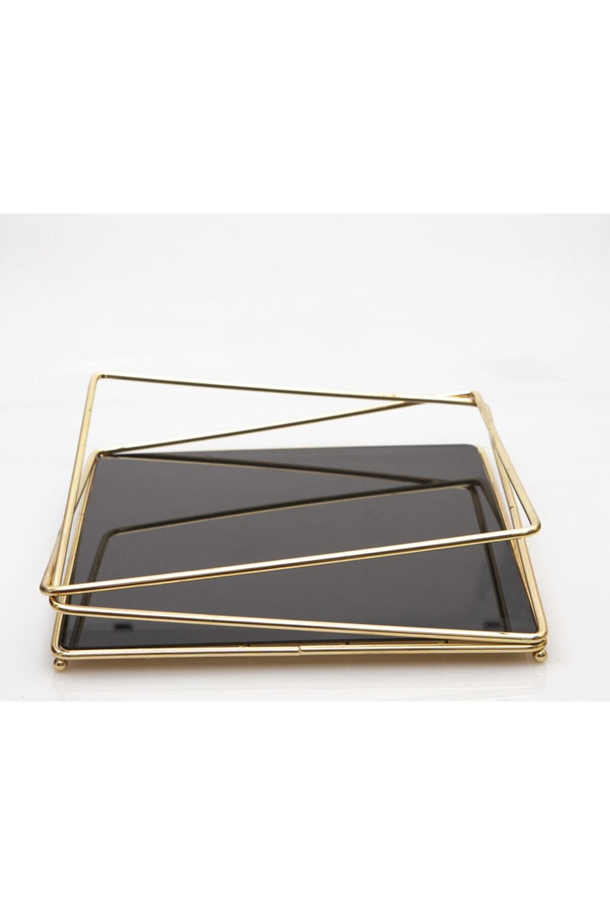 30x30 Organizer Sunumluk Gold-siyah Paslanmaz Kaplama Dolu Demir Tepsi Sofra Mutfak Sunum Ev Dekor