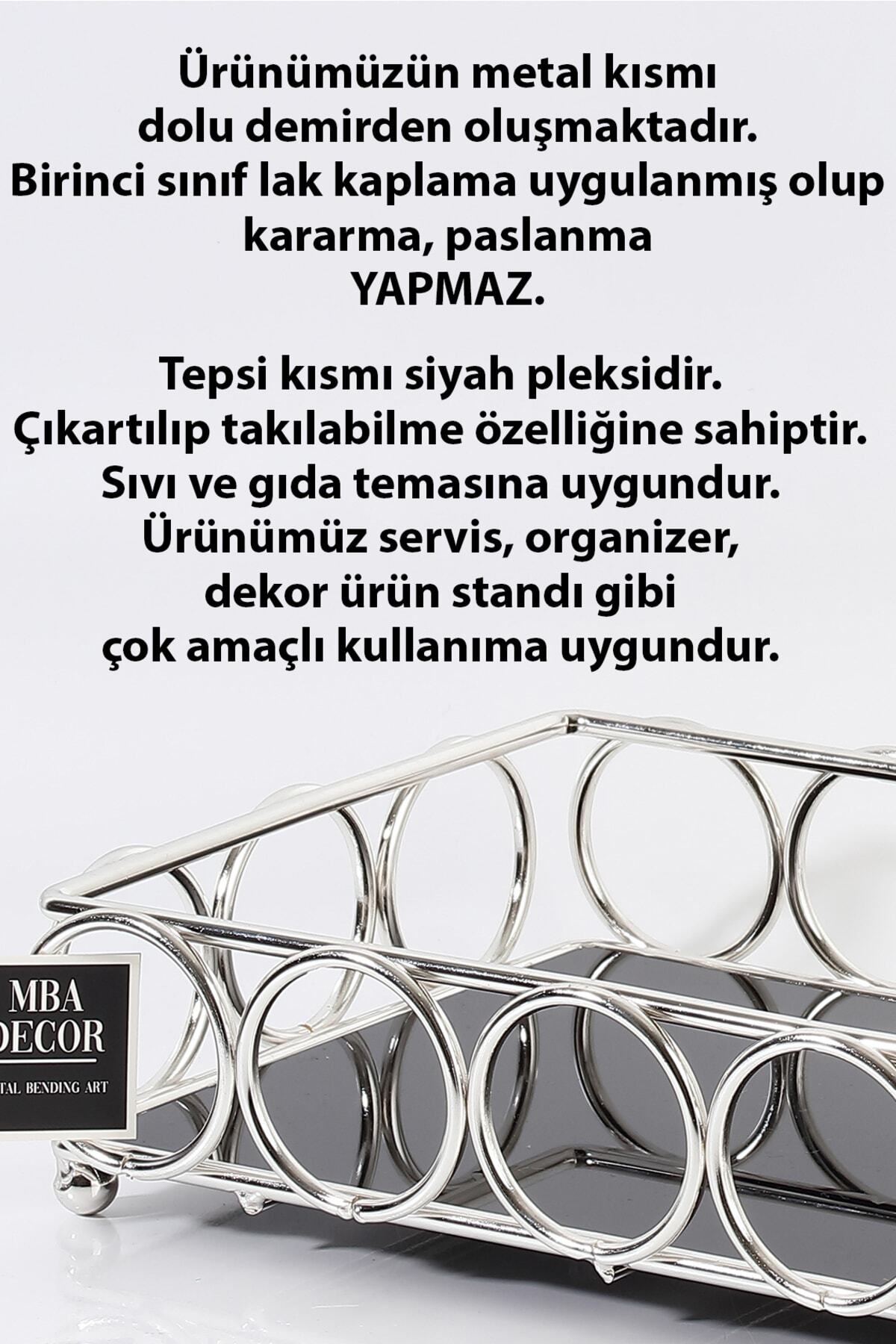 Halka Model 1.kalite Paslanmaz Gümüş Dolu Demir Akrilik Taban Tepsi Sunumluk Organizer Sofra Mutfak