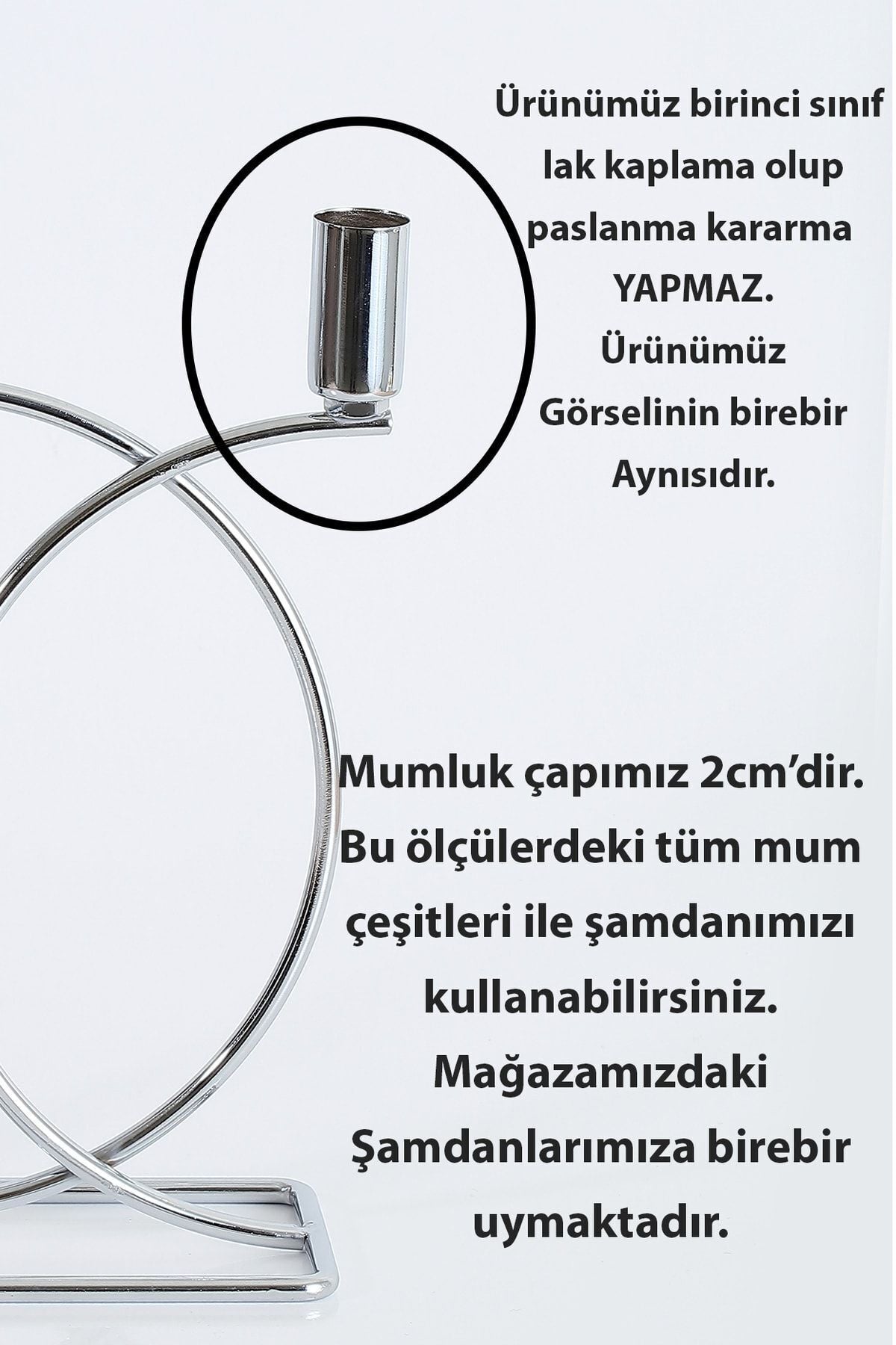 Metal Geometrik 3 Lü Şamdan Mumluk 23cm Paslanmaz Dolu Demir Gümüş Kaplama Ev Dekorasyon