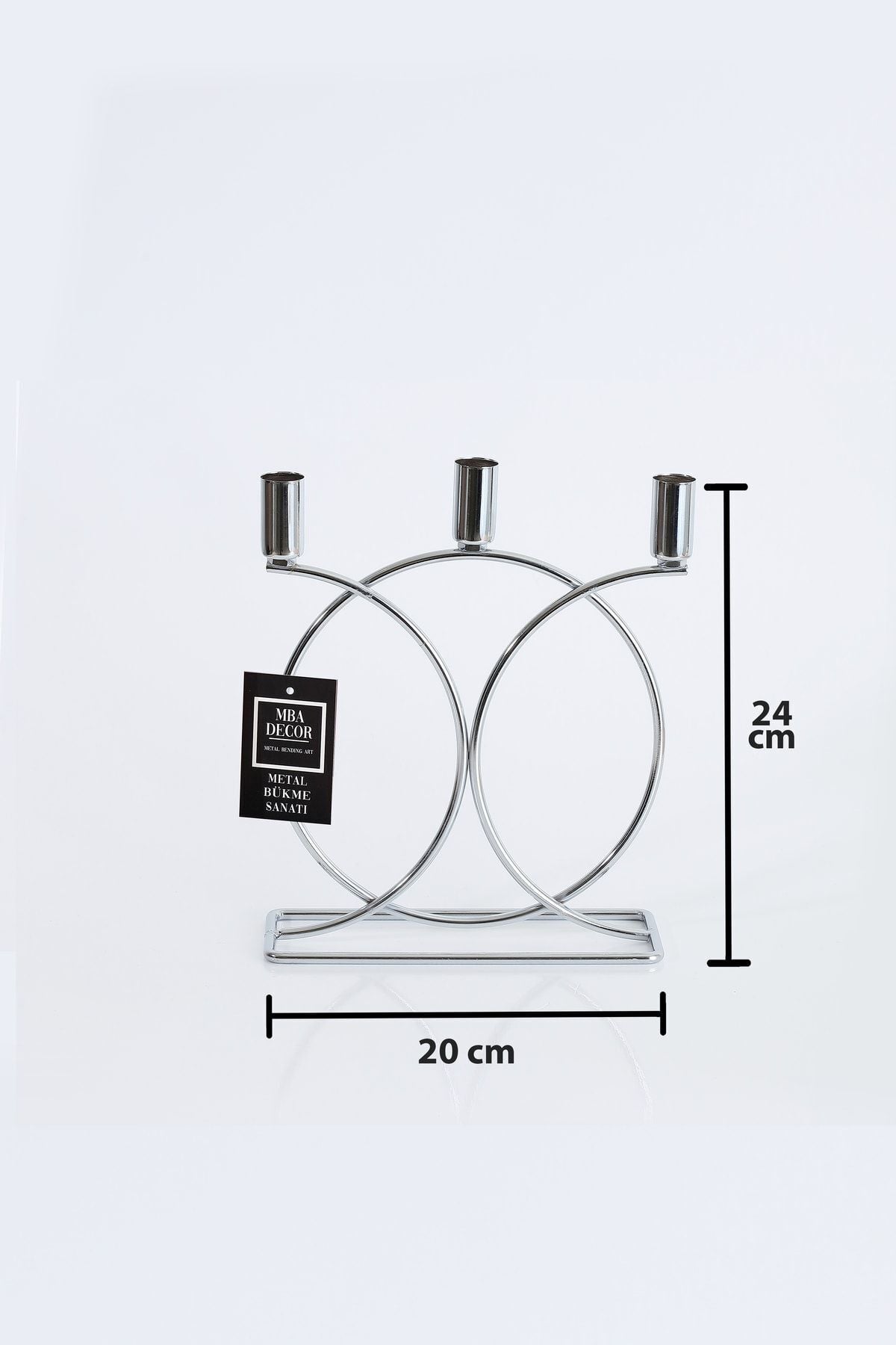 Metal Geometrik 3 Lü Şamdan Mumluk 23cm Paslanmaz Dolu Demir Gümüş Kaplama Ev Dekorasyon