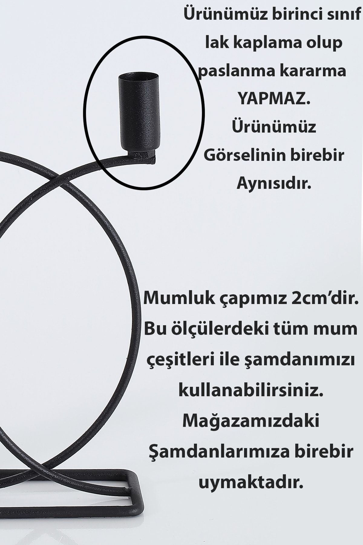 Metal Geometrik 3 Lü Şamdan Mumluk Dekoratif Mumluk 23cm Dolu Demir Paslanmaz Siyah Kaplama Ev