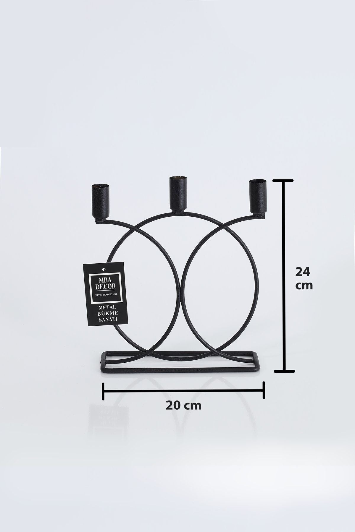 Metal Geometrik 3 Lü Şamdan Mumluk Dekoratif Mumluk 23cm Dolu Demir Paslanmaz Siyah Kaplama Ev
