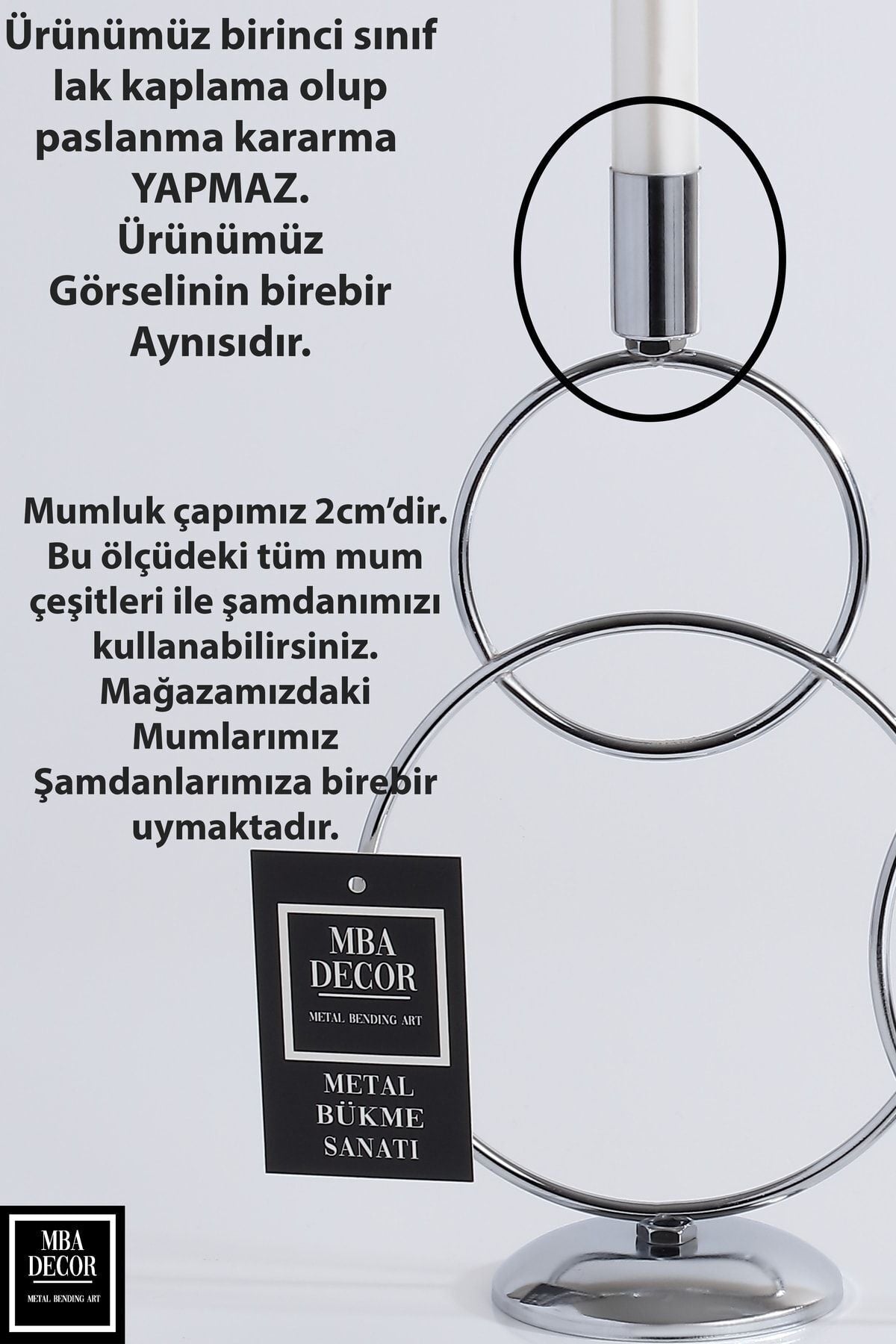 Ikili Gümüş Şamdan Mumluk Dekoratif Hediyelik Dekorasyon Paslanmaz Dolu Demir 28 Cm Kardan Adam