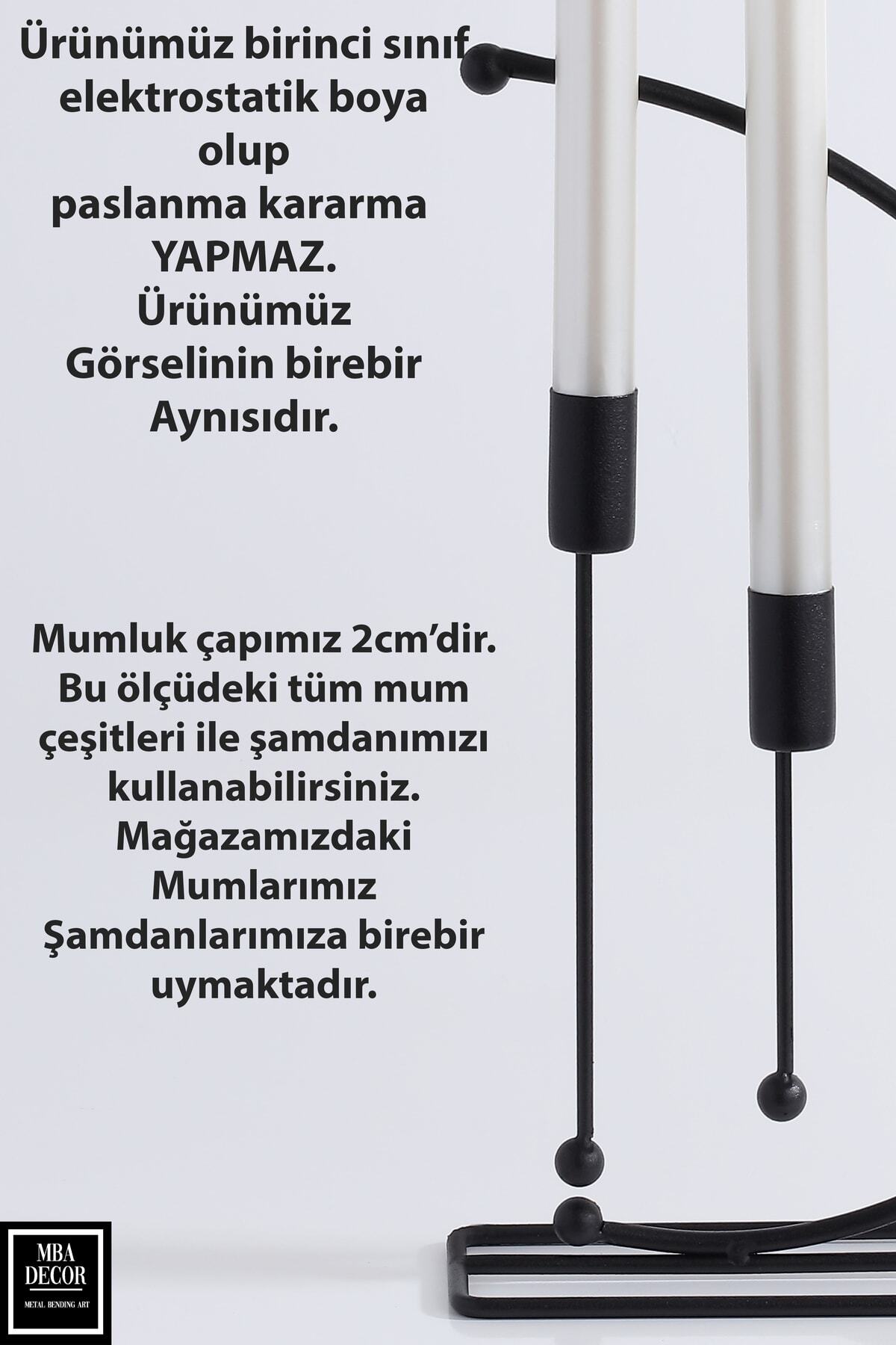 Nota Model Metal 3 Lü Şamdan Üçlü Mumluk Dekoratif Mumluk 25cm Paslanmaz Siyah Kaplama Ev Dekorasyon
