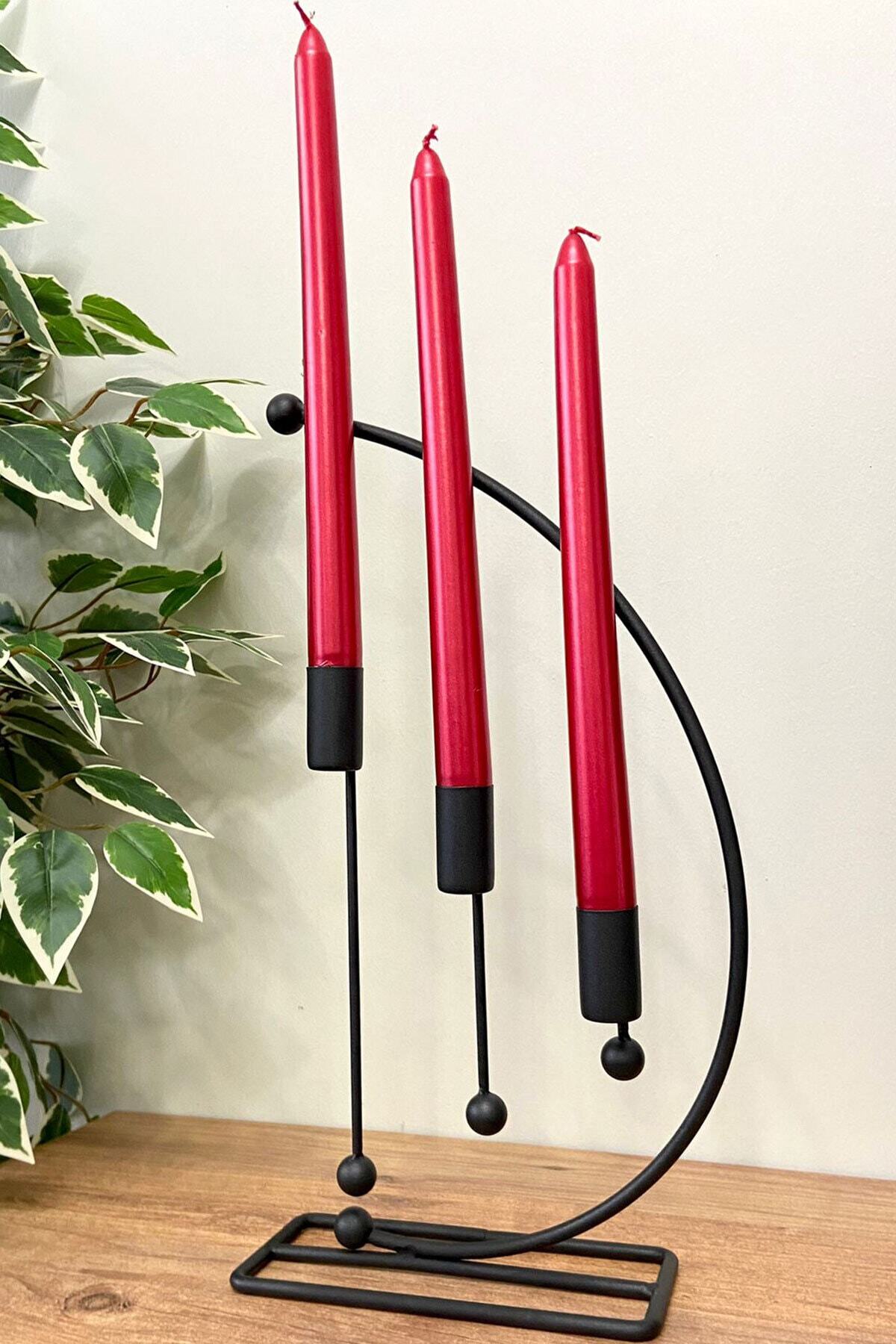 Nota Model Metal 3 Lü Şamdan Üçlü Mumluk Dekoratif Mumluk 25cm Paslanmaz Siyah Kaplama Ev Dekorasyon
