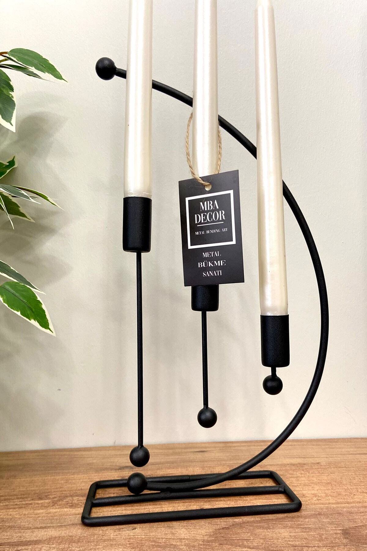 Nota Model Metal 3 Lü Şamdan Üçlü Mumluk Dekoratif Mumluk 25cm Paslanmaz Siyah Kaplama Ev Dekorasyon