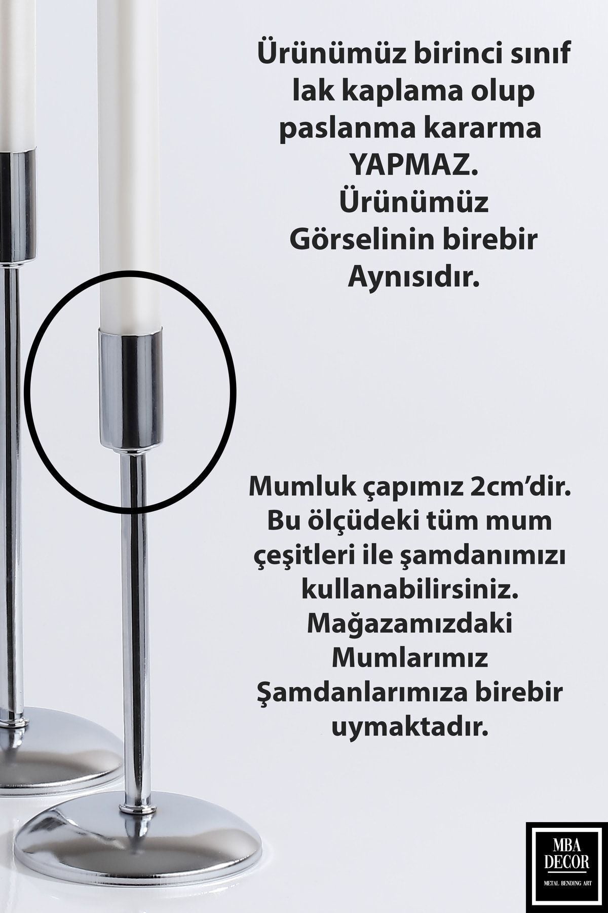 3'lü ( Üçlü ) Düz Ayak Gümüş Şamdan Mumluk Dekoratif Mumluk Ev Dekorasyon Paslanmaz