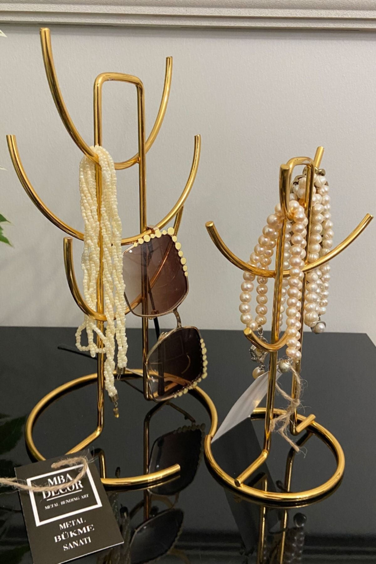 2'li ( Ikili ) Takı Standı Takılık Düzenleyici Organizeri Kutusu Dekoratif 26x21cm Gold Dekor