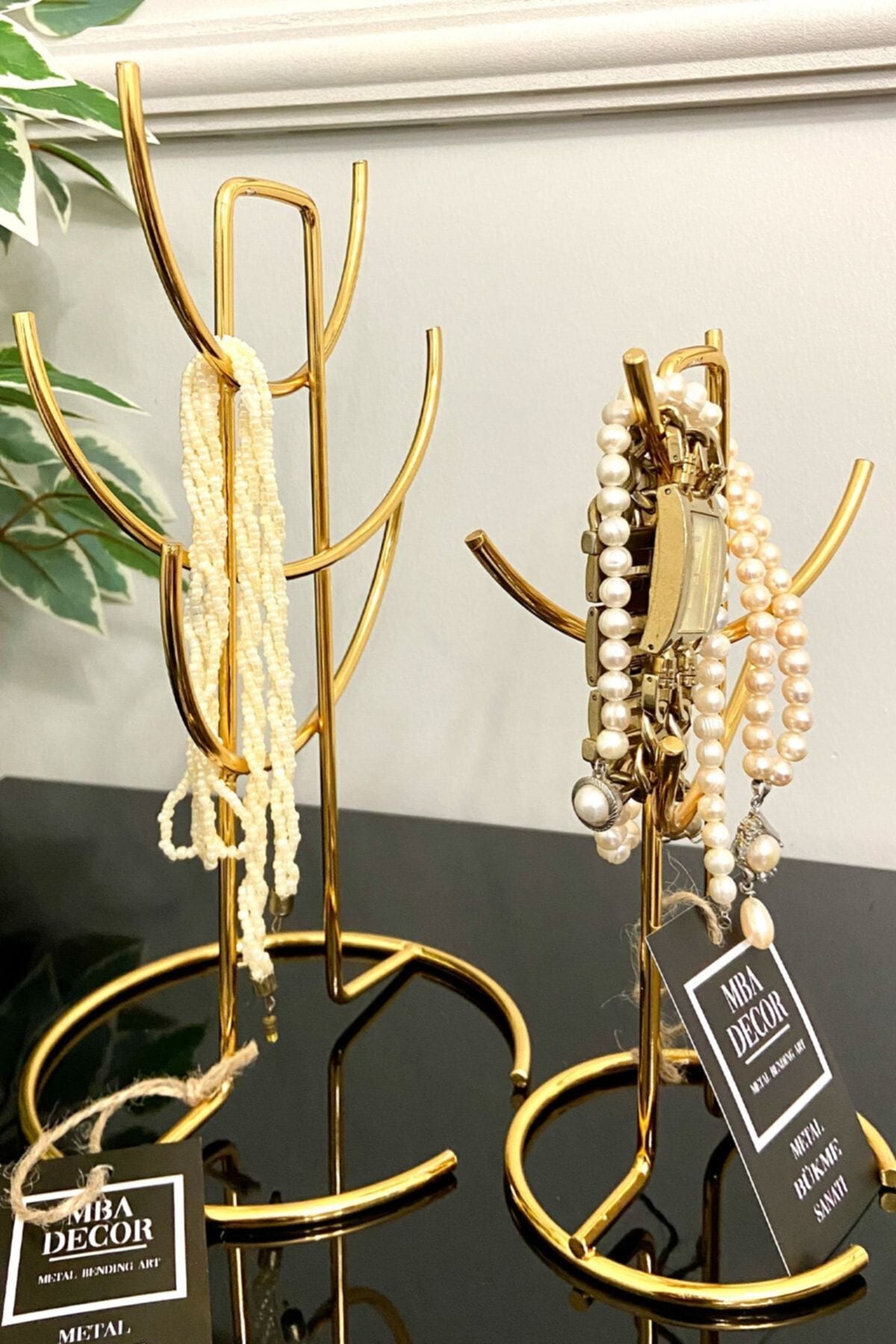 2'li ( Ikili ) Takı Standı Takılık Düzenleyici Organizeri Kutusu Dekoratif 26x21cm Gold Dekor