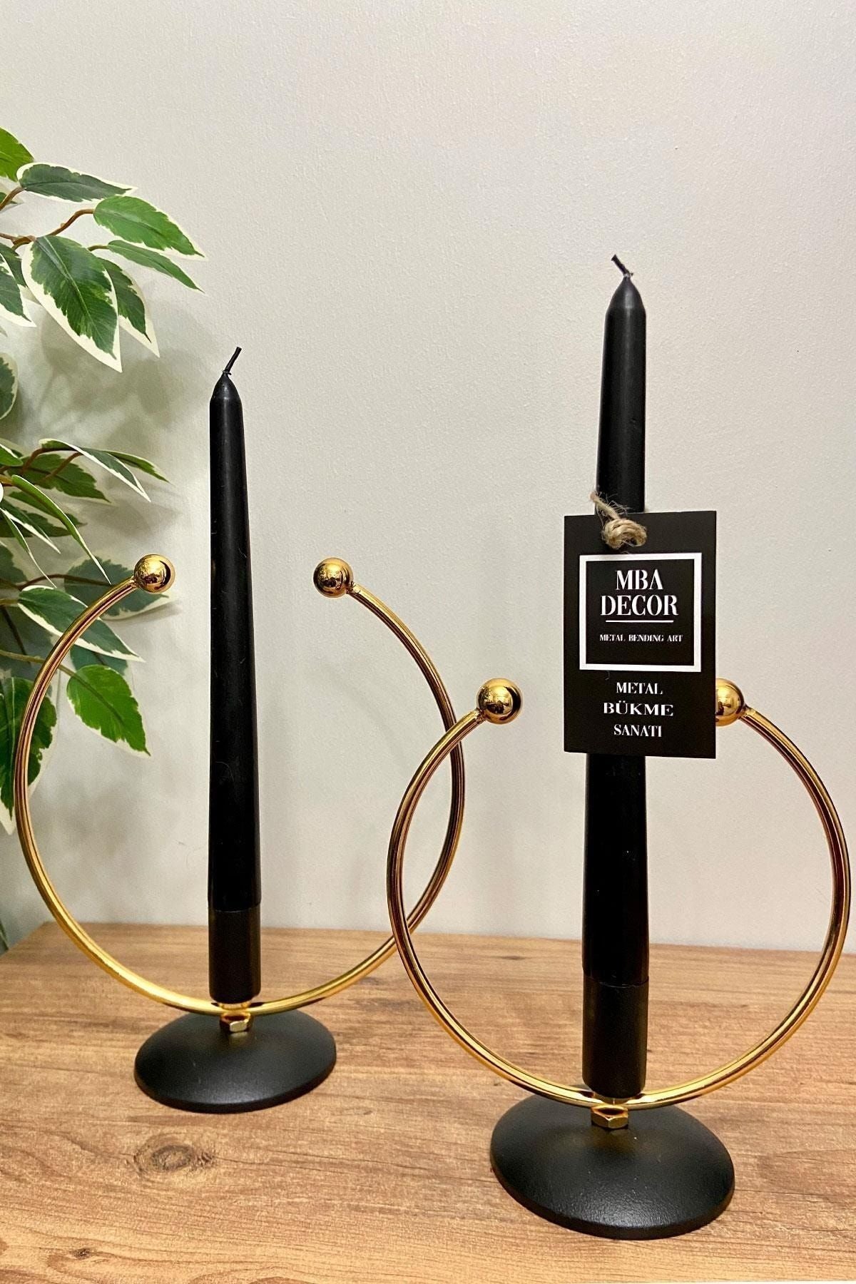 Golden Horn Gold - Siyah Kaplama Metal Paslanmaz Dolu Demir 20-15 Cm 2 Li ( Ikili ) Şamdan Mumluk Ev