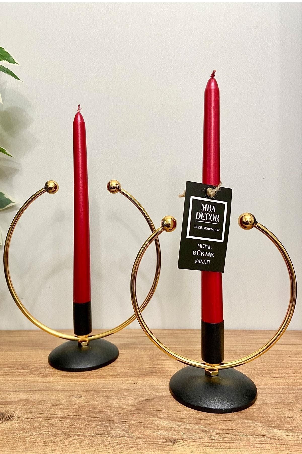 Golden Horn Gold - Siyah Kaplama Metal Paslanmaz Dolu Demir 20-15 Cm 2 Li ( Ikili ) Şamdan Mumluk Ev