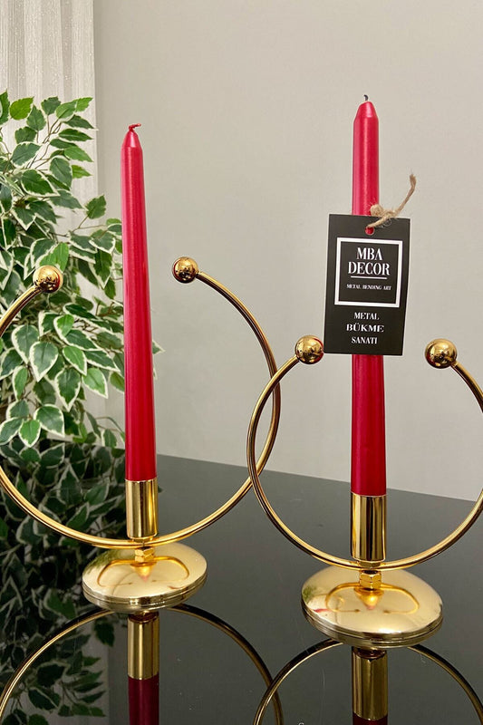 Golden Horn Full Gold Kaplama Metal Paslanmaz Dolu Demir 20-15 Cm 2 Li ( Ikili ) Şamdan Mumluk Ev