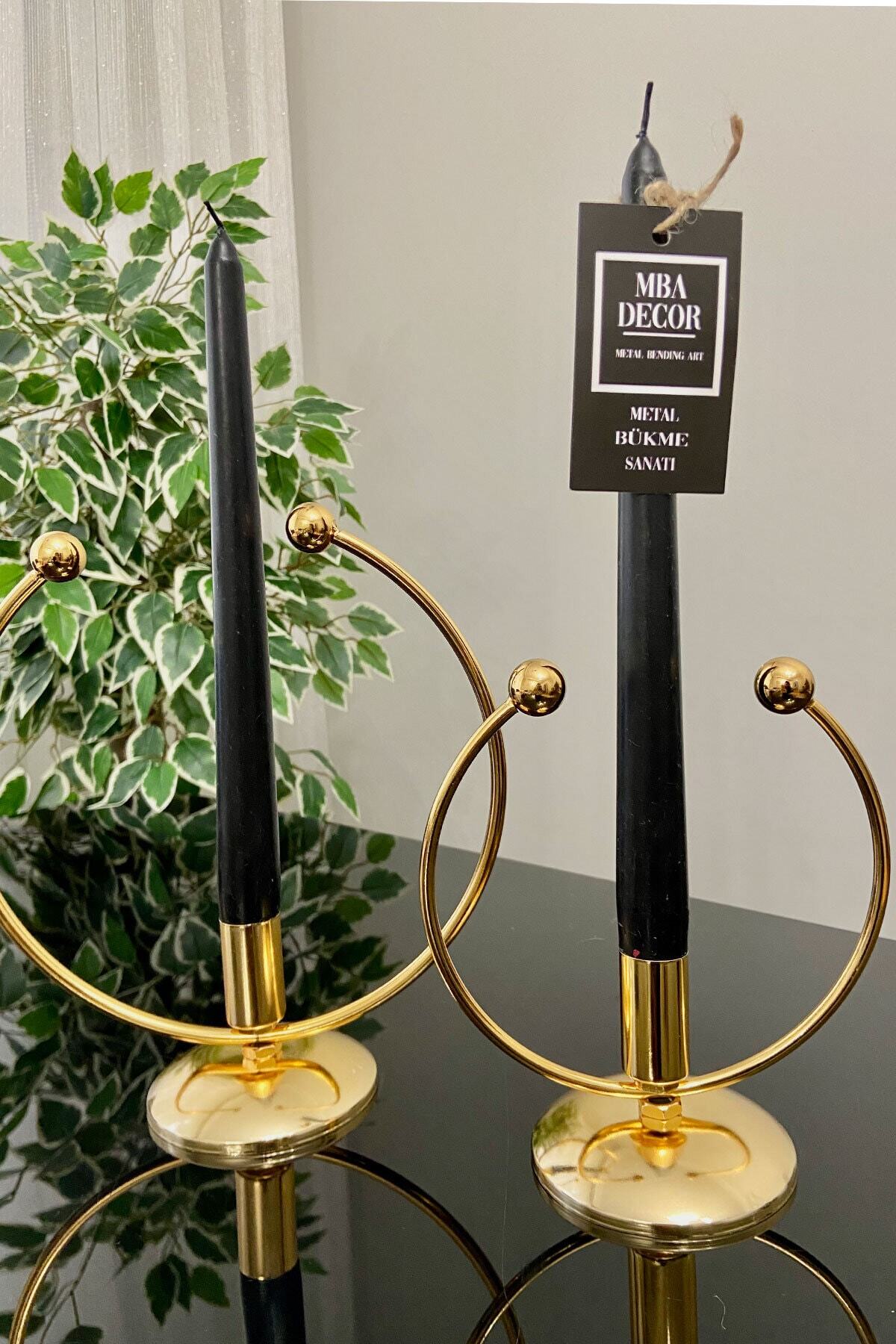 Golden Horn Full Gold Kaplama Metal Paslanmaz Dolu Demir 20-15 Cm 2 Li ( Ikili ) Şamdan Mumluk Ev