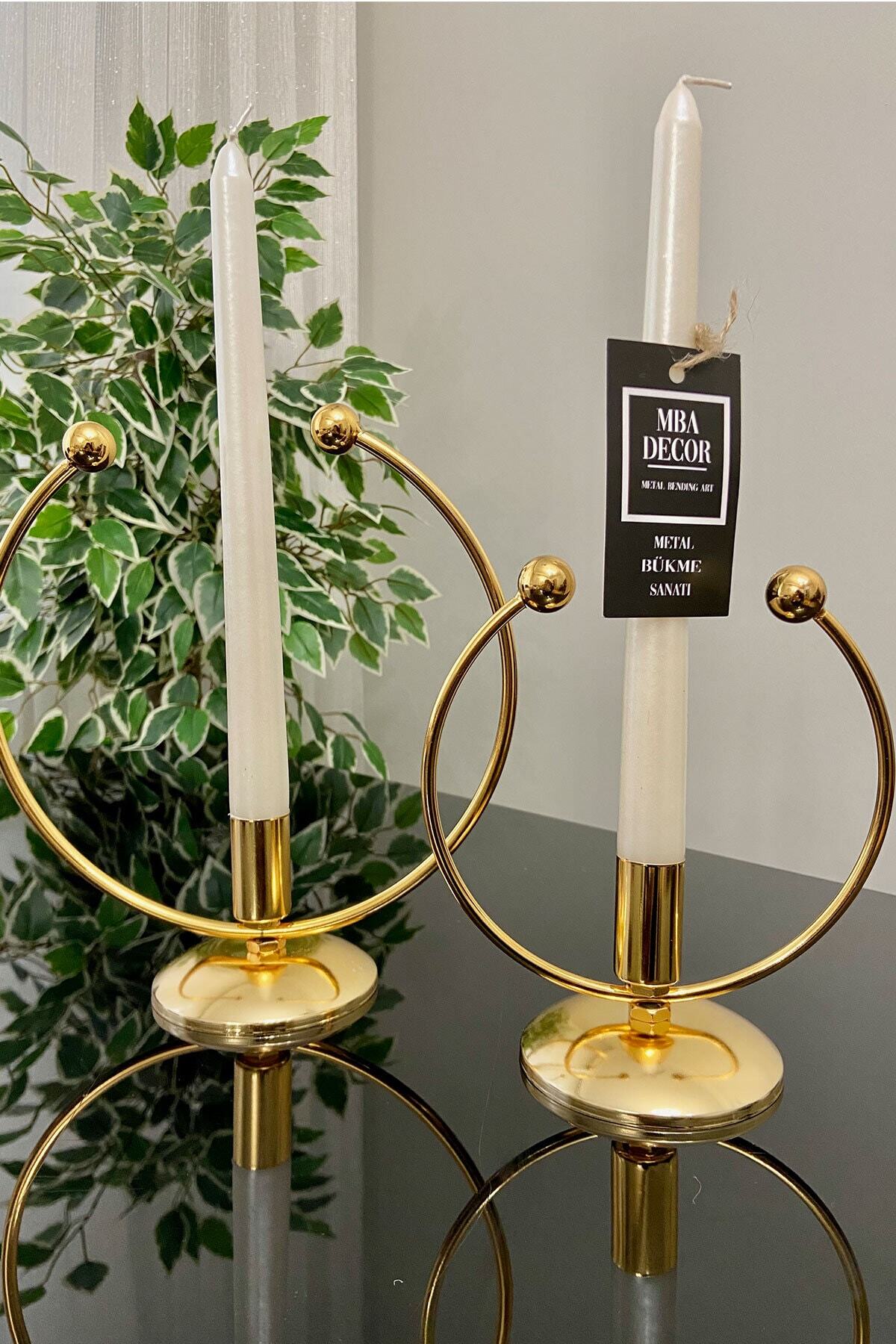 Golden Horn Full Gold Kaplama Metal Paslanmaz Dolu Demir 20-15 Cm 2 Li ( Ikili ) Şamdan Mumluk Ev