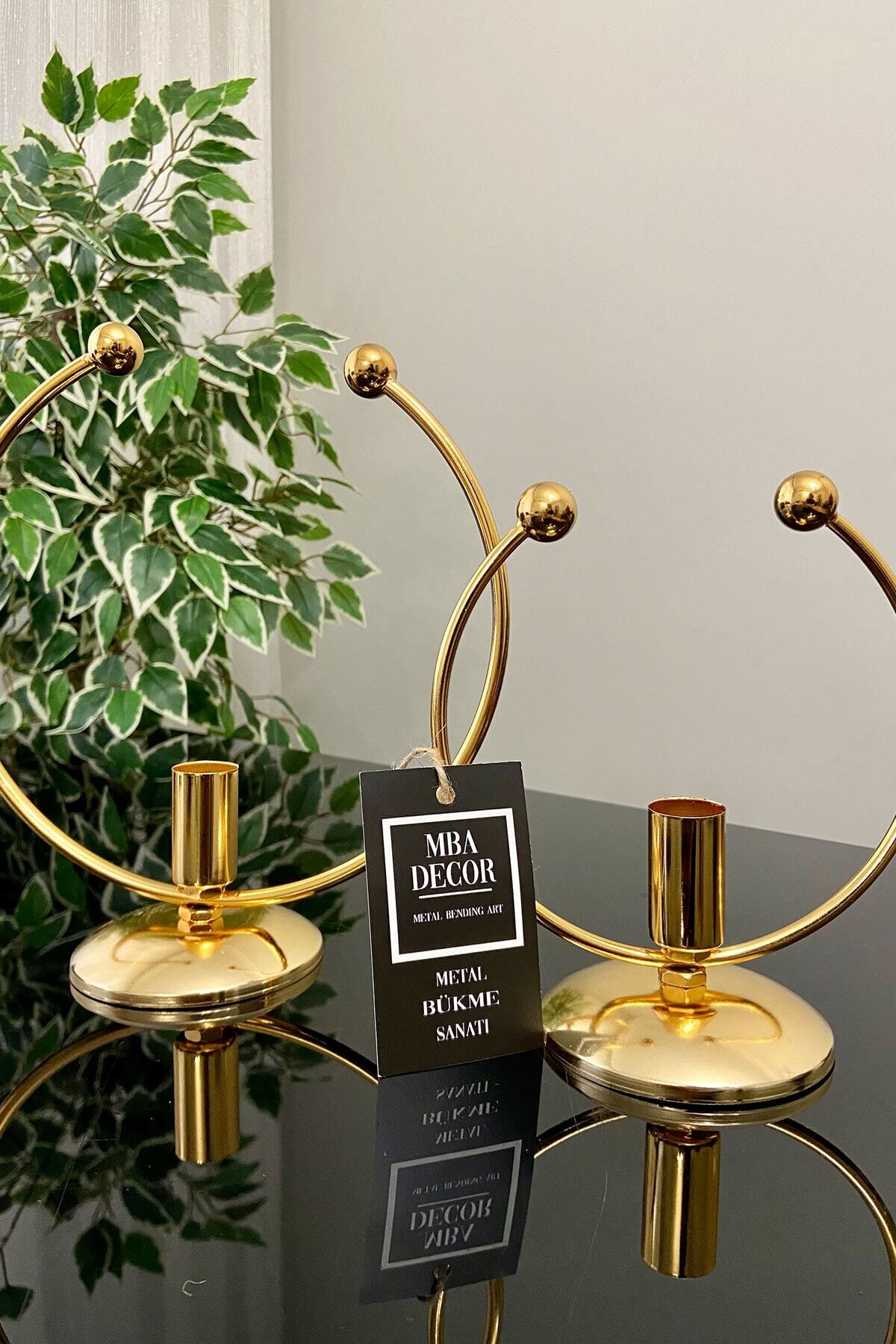 Golden Horn Full Gold Kaplama Metal Paslanmaz Dolu Demir 20-15 Cm 2 Li ( Ikili ) Şamdan Mumluk Ev