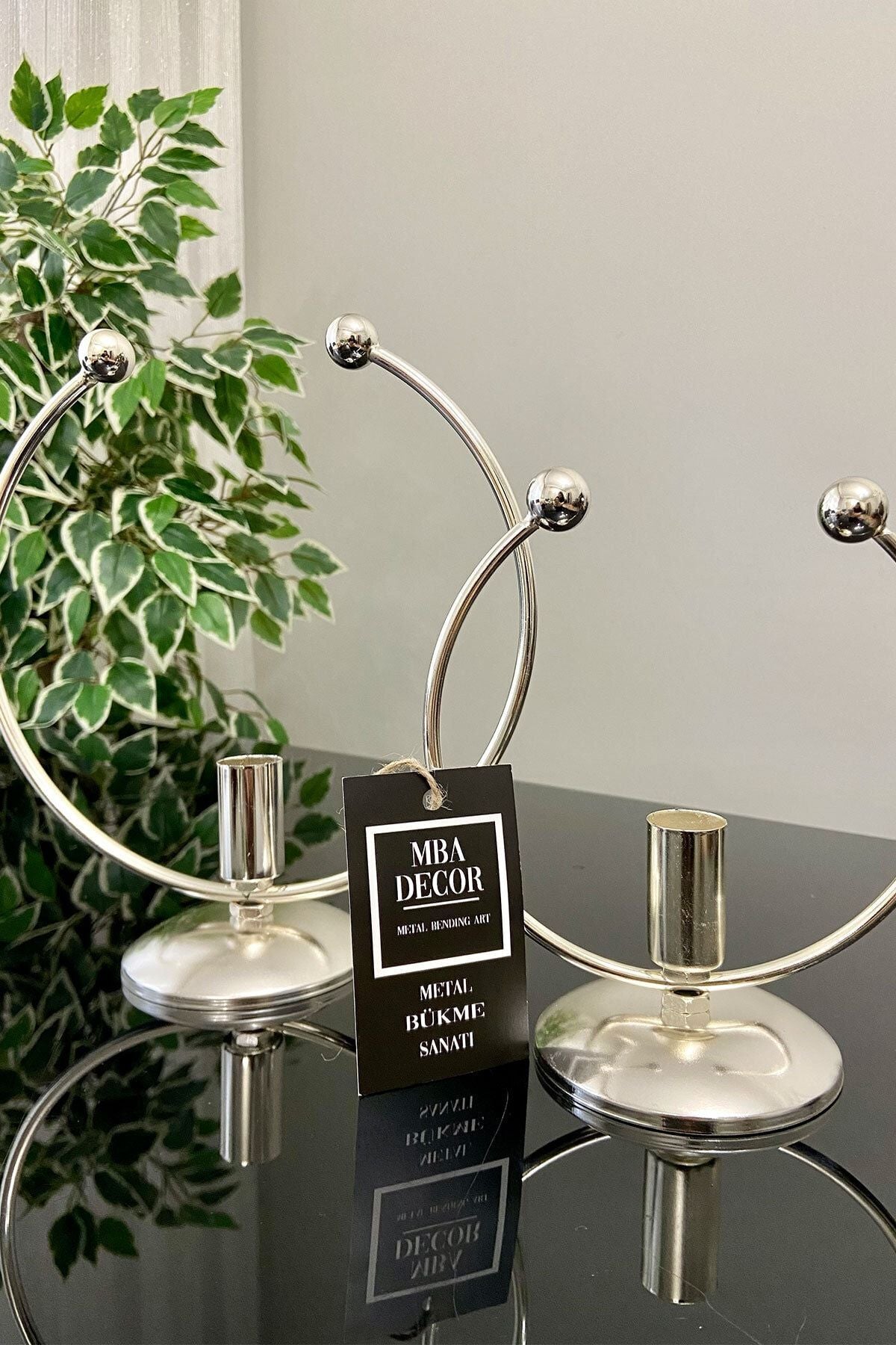 Golden Horn Şamdan Mumluk Full Gümüş Kaplama Dekoratif Mumluk 2 Li ( Ikili ) Metal Paslanmaz Dolu