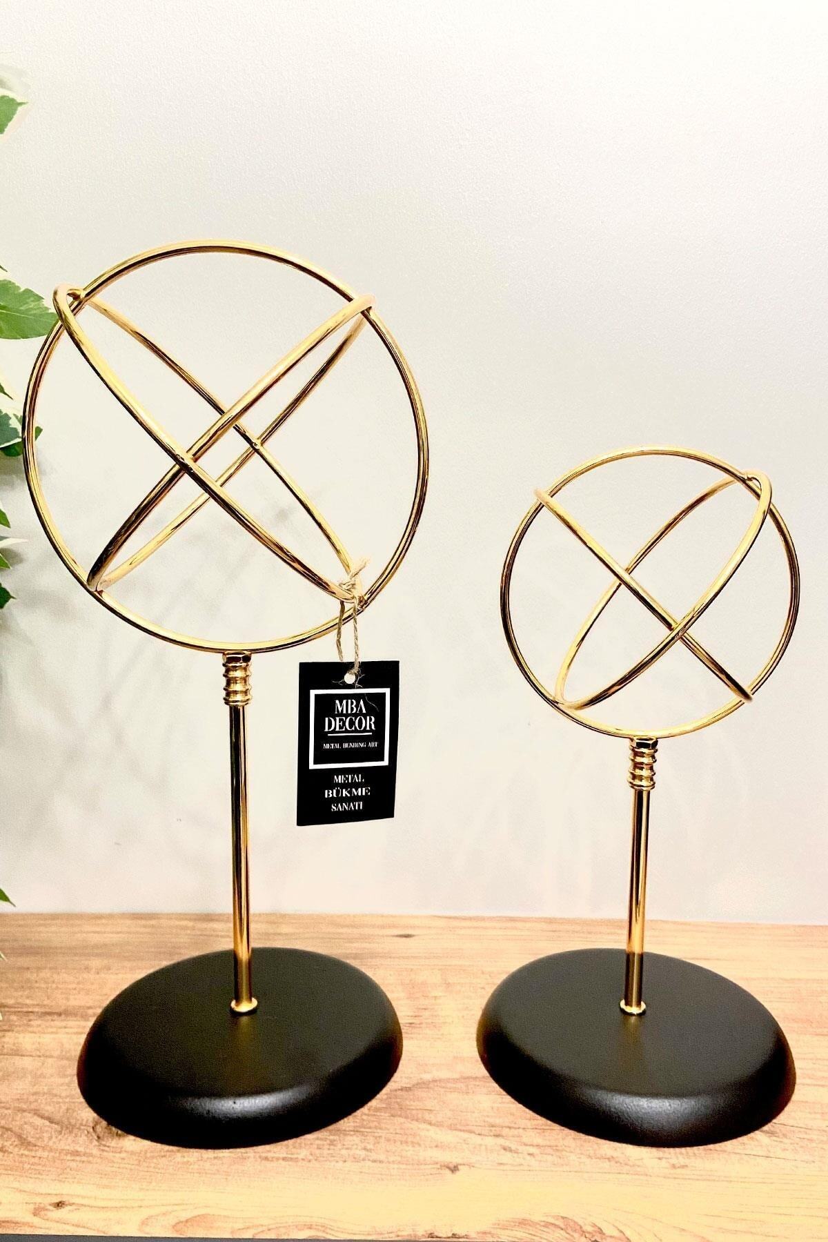 2'li ( Ikili ) Sphere Gold Küre Paslanmaz Kaplama Ev Ofis Dekorasyon Dekoratif Obje