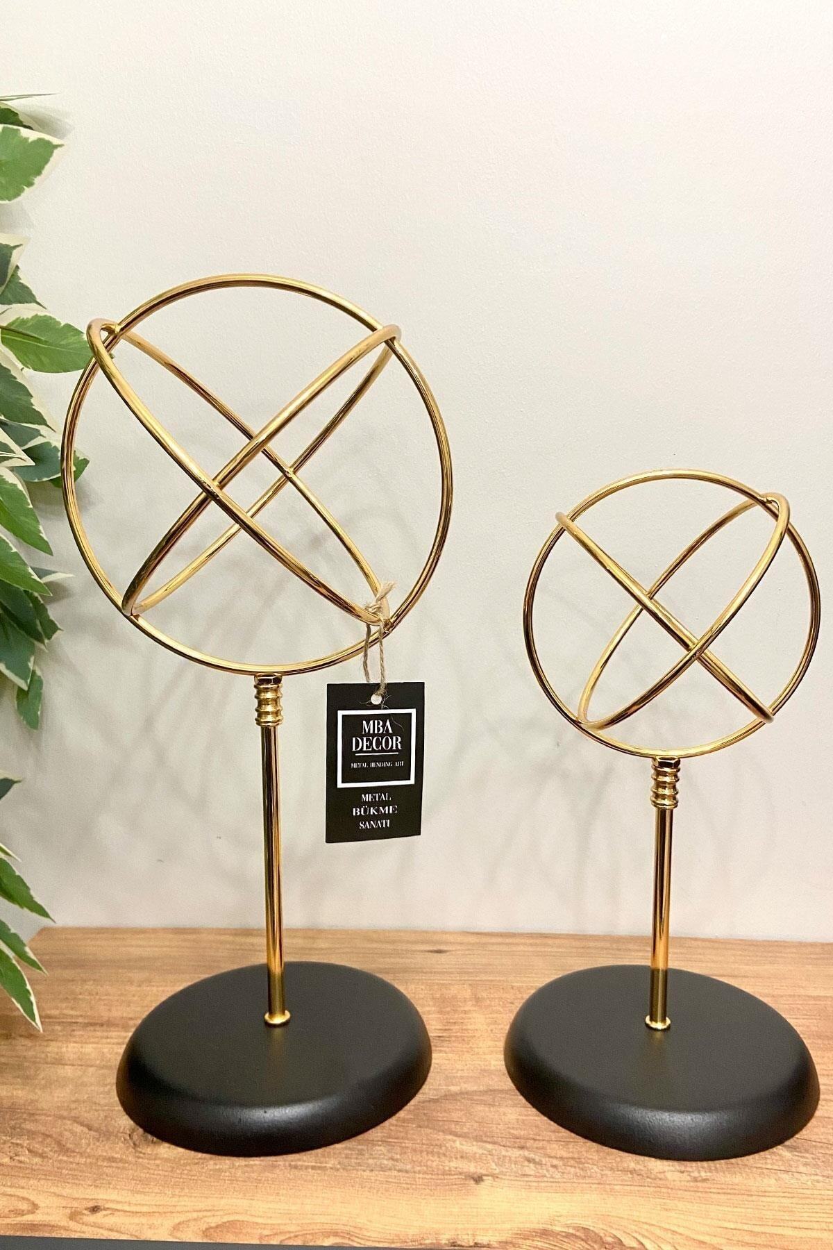 2'li ( Ikili ) Sphere Gold Küre Paslanmaz Kaplama Ev Ofis Dekorasyon Dekoratif Obje