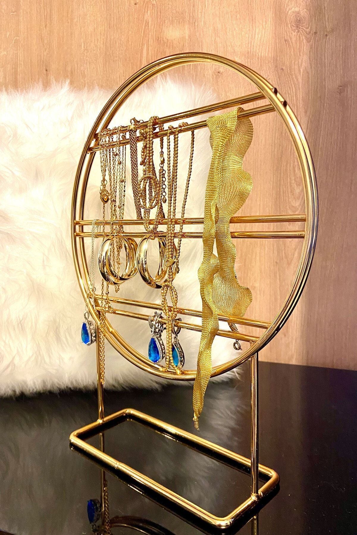 Myra Model Takı Standı Takılık Paslanmaz Gold Kaplama Yuvarlak Ev Düzenleyici Organizer
