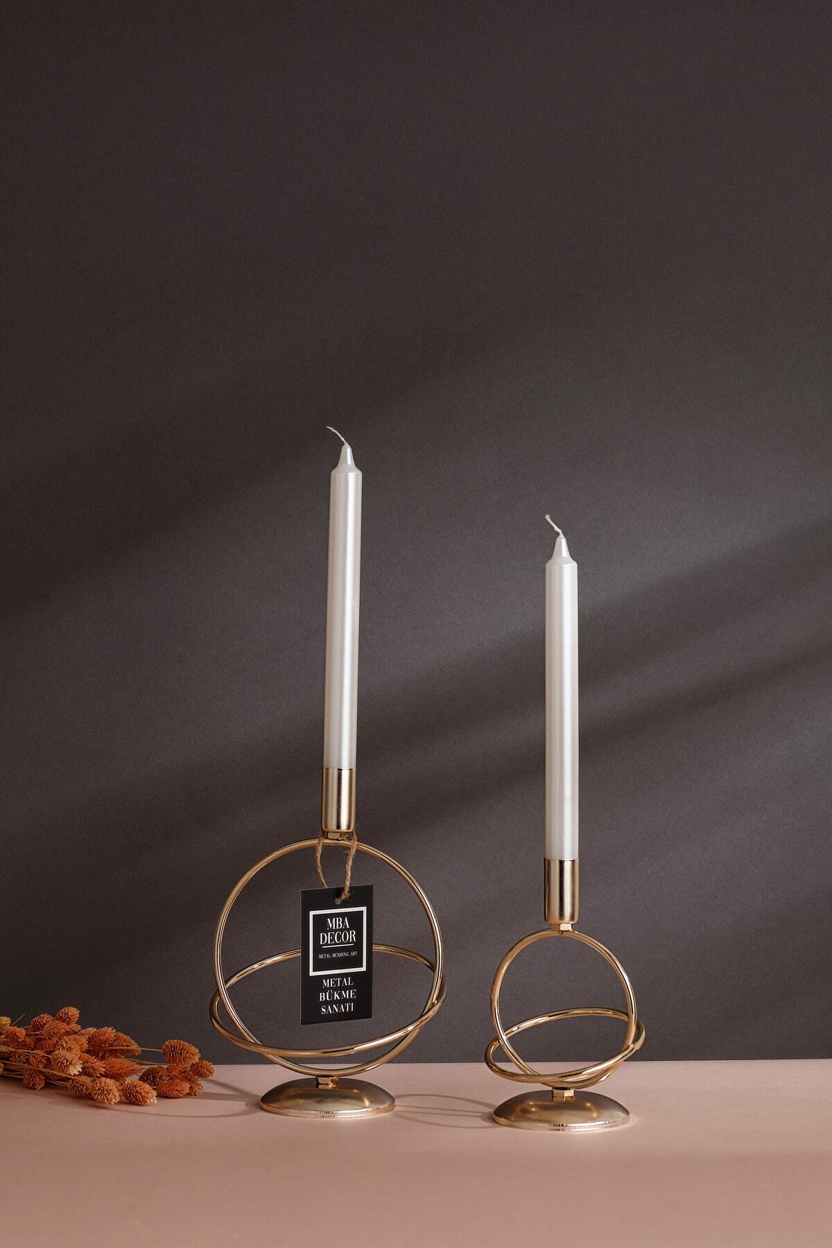 Siraküza 2 Li Şamdan Mumluk Dekoratif Mumluk Gold Kaplama Metal Paslanmaz Dolu Demir 15-10 Cm Ev