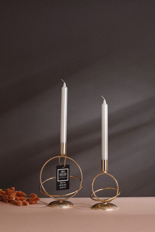 Siraküza 2 Li Şamdan Mumluk Dekoratif Mumluk Gold Kaplama Metal Paslanmaz Dolu Demir 15-10 Cm Ev